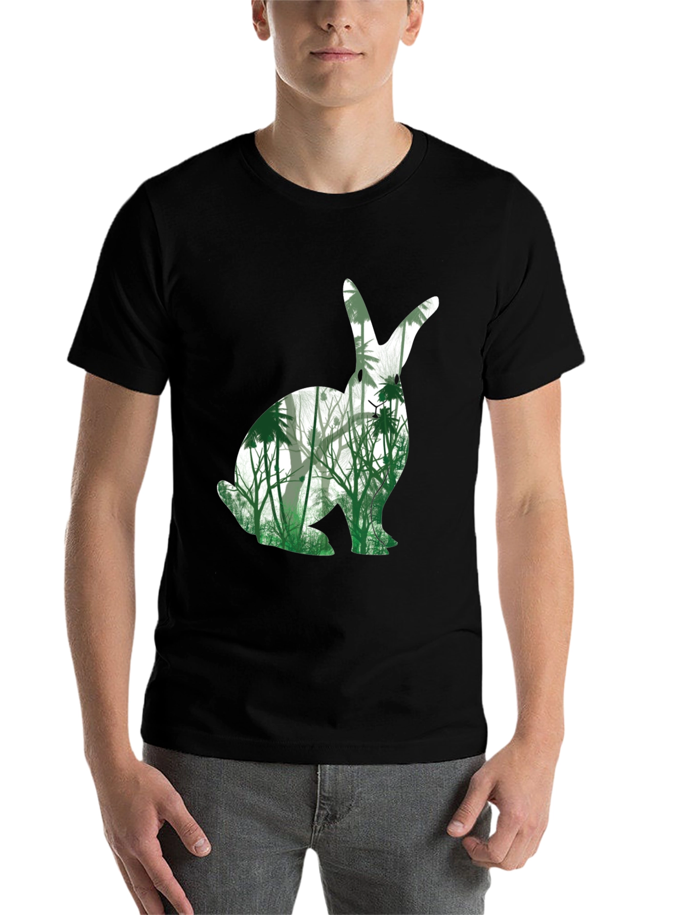 Black Nature Bunny Graphic Tee - Black Cotton Blend T-Shirt view 7