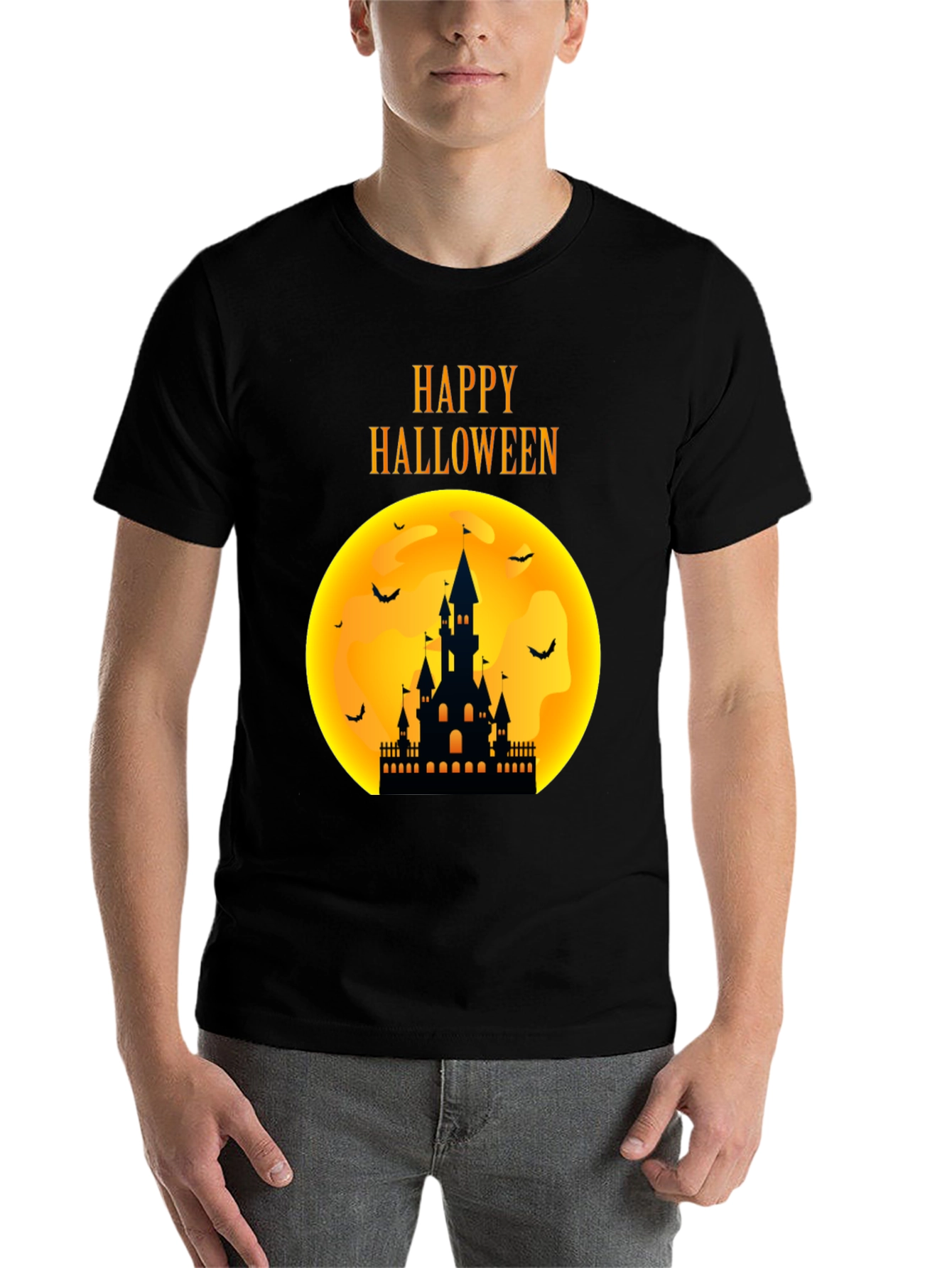 Black Happy Halloween Castle T-Shirt view 7
