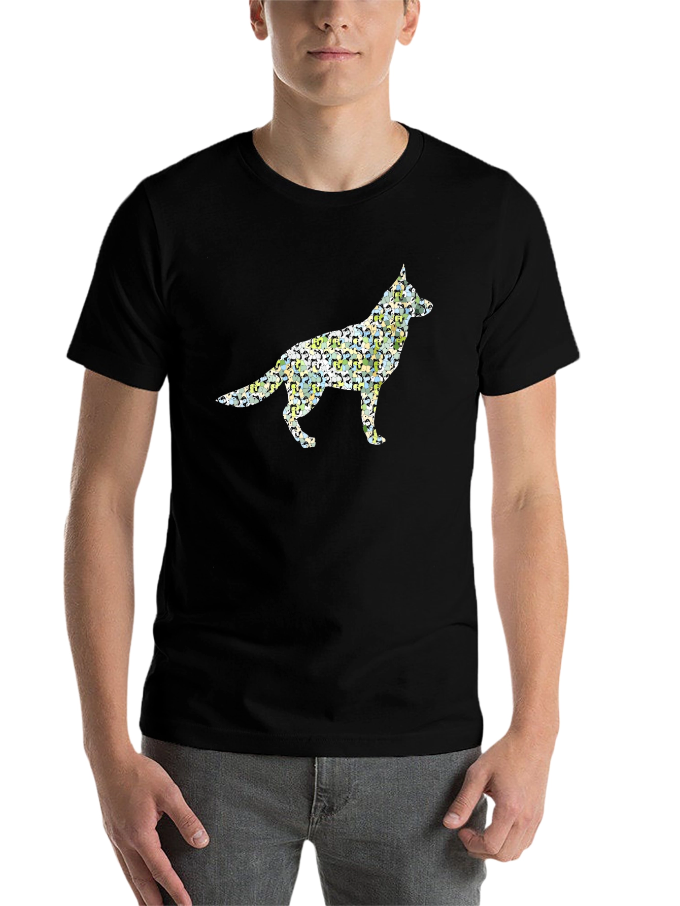 Black Dog Breed Silhouette Men's Black T-Shirt view 7