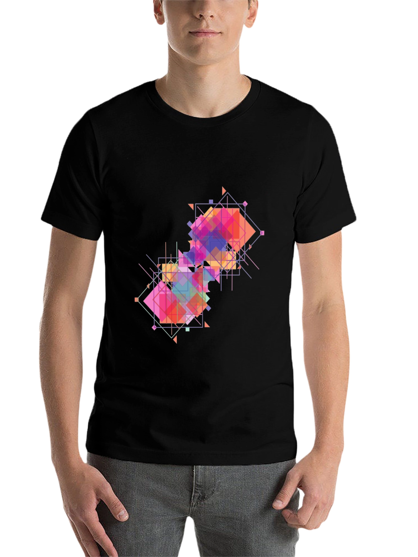 Black Geometric Pattern Graphic Tee - Modern Art Shirt view 7