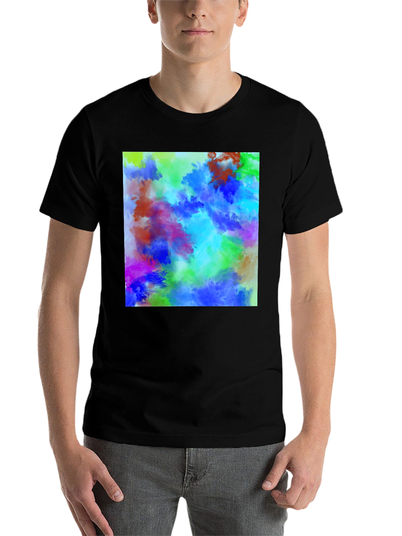 Black Vibrant Abstract Art T-Shirt - Colorful Graphic Tee view 7