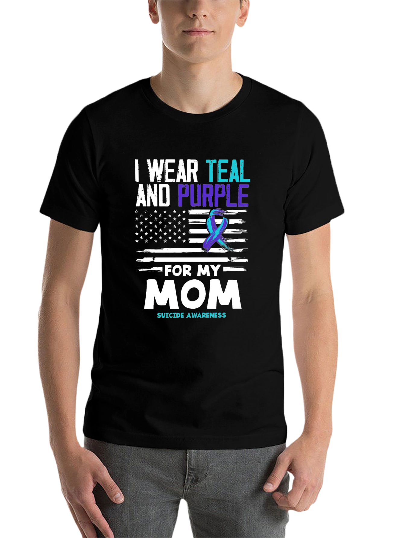 Black Teal & Purple Suicide Awareness T-Shirt - For My Mom view 7
