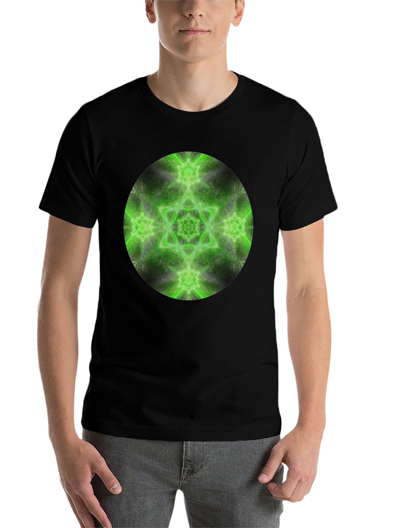 Black Green Mandala Graphic Tee - Men's Black T-Shirt view 7