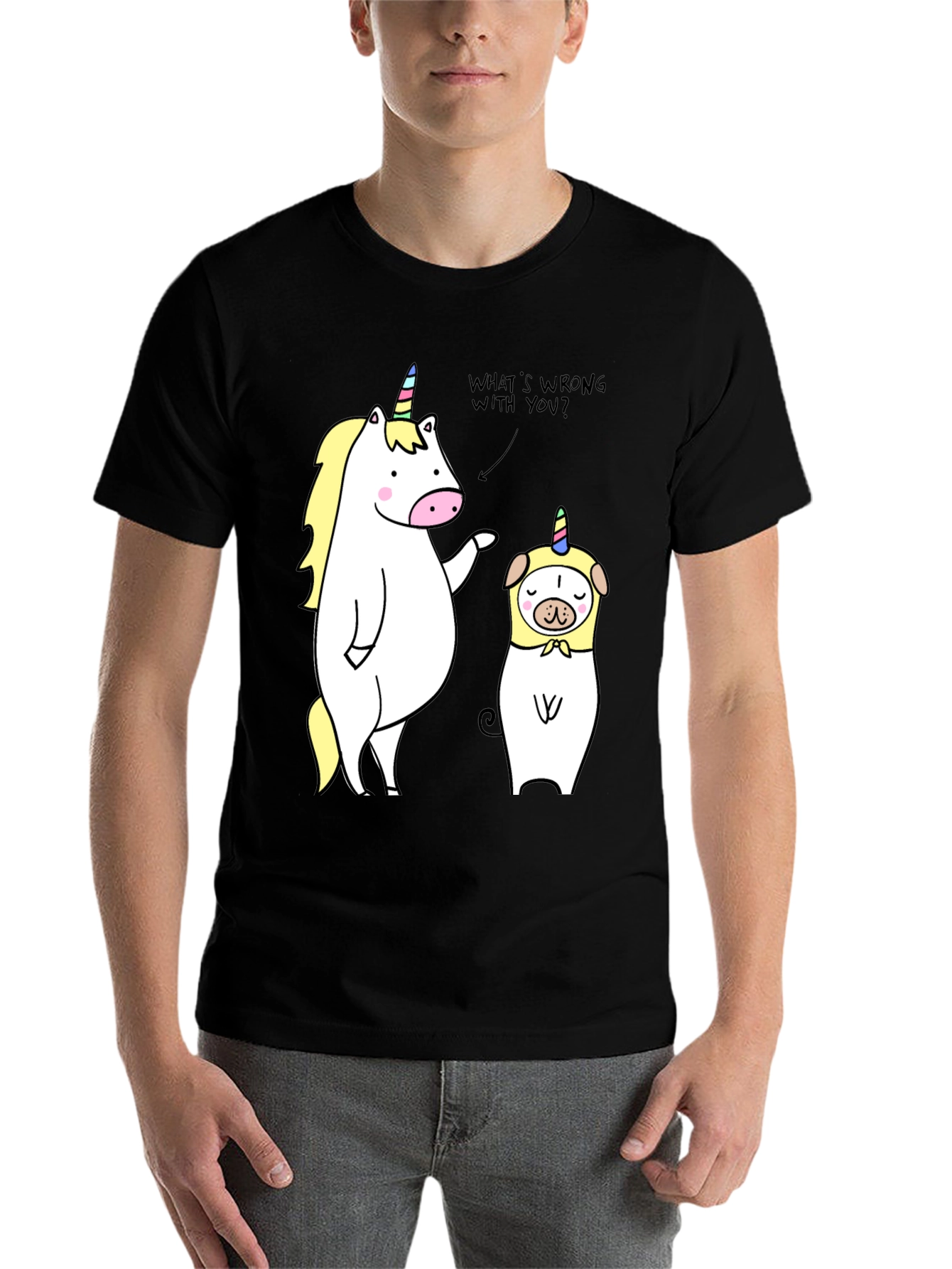 Black Unicorn & Pug Humor Tee - What's Wrong? view 7