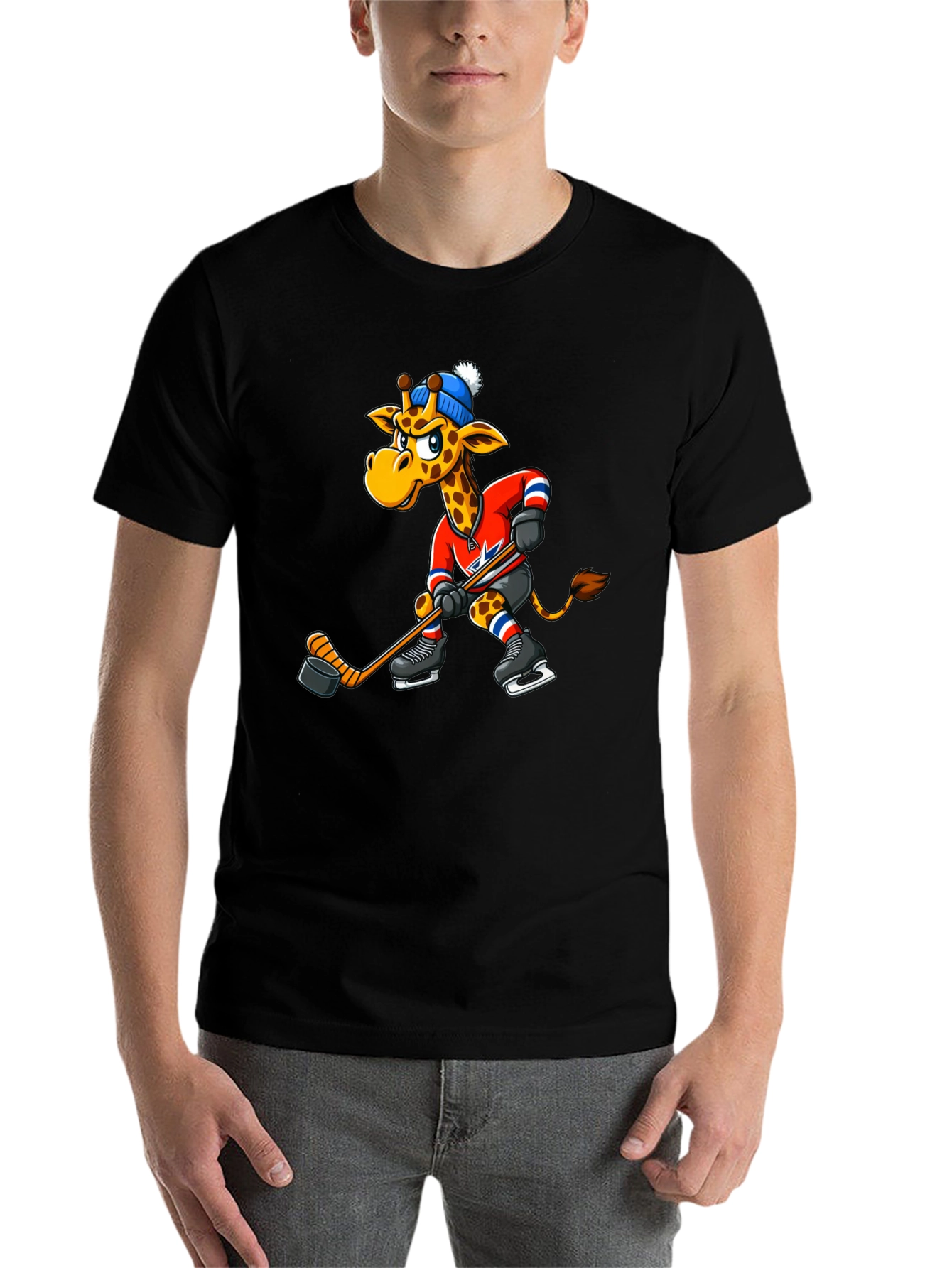 Black Hockey Giraffe Graphic Tee - Black Cotton T-Shirt view 7