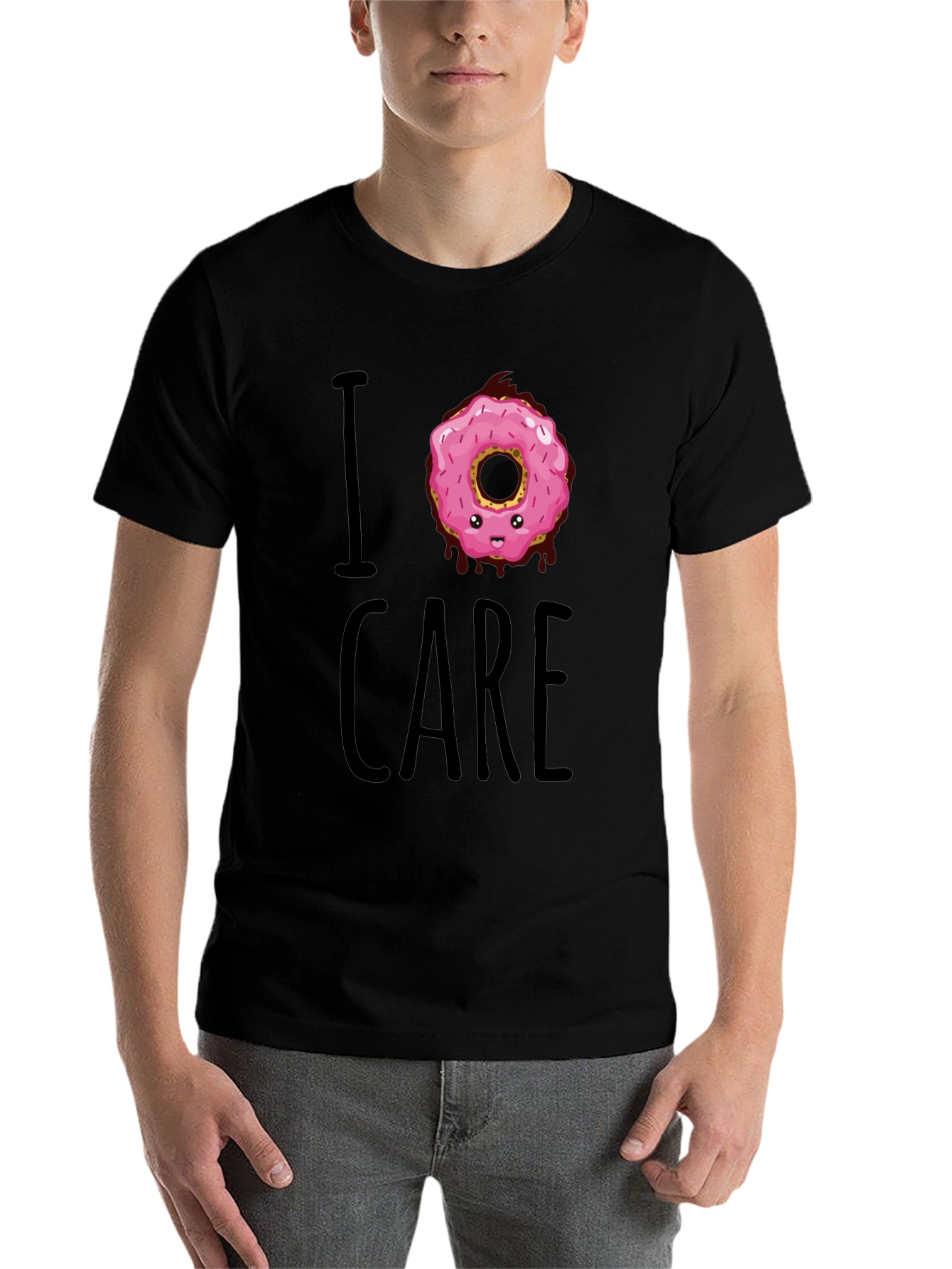 Black I Donut Care T-Shirt - Funny Graphic Tee view 7