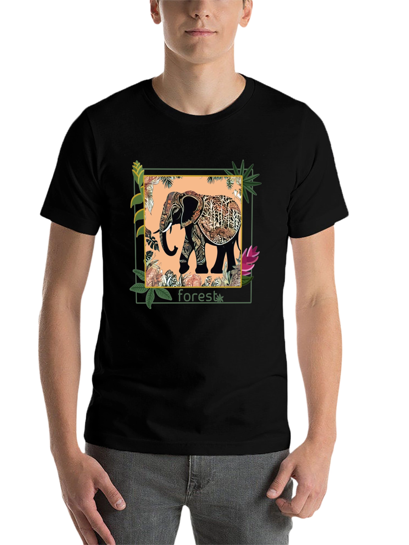Black Elephant Forest Graphic Tee - Black view 7