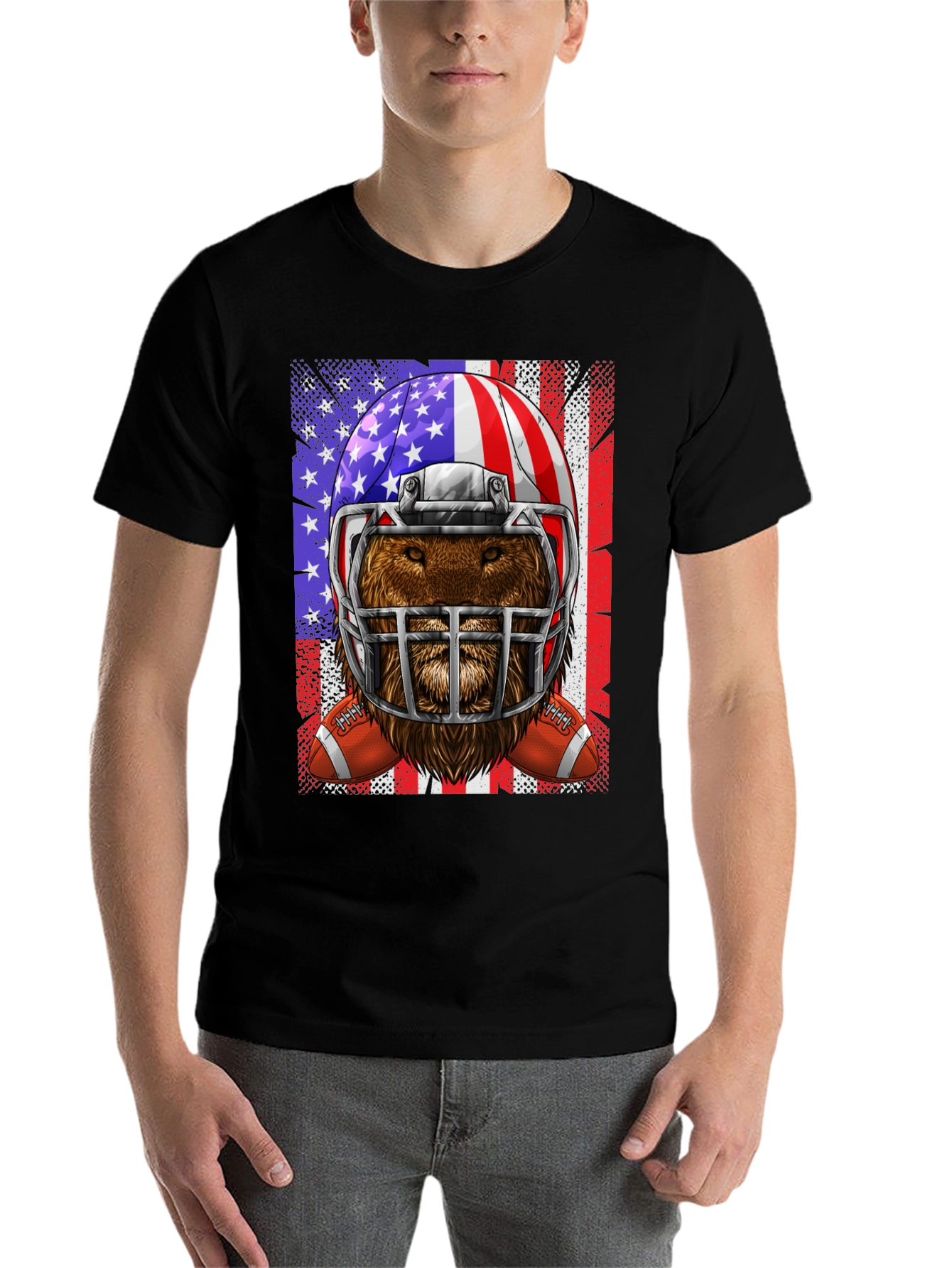 Black Football Bear USA Flag Graphic Tee view 7