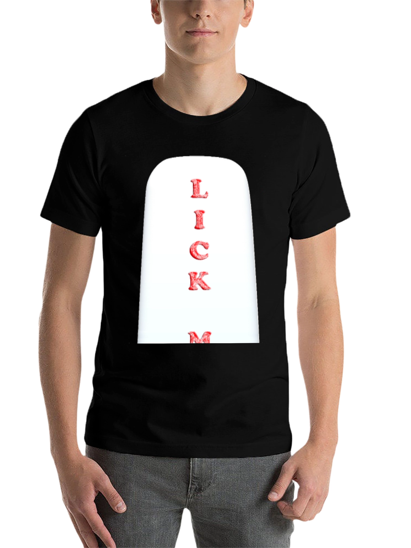 Black Novelty "Lick Me" Graphic Print Black T-Shirt view 7