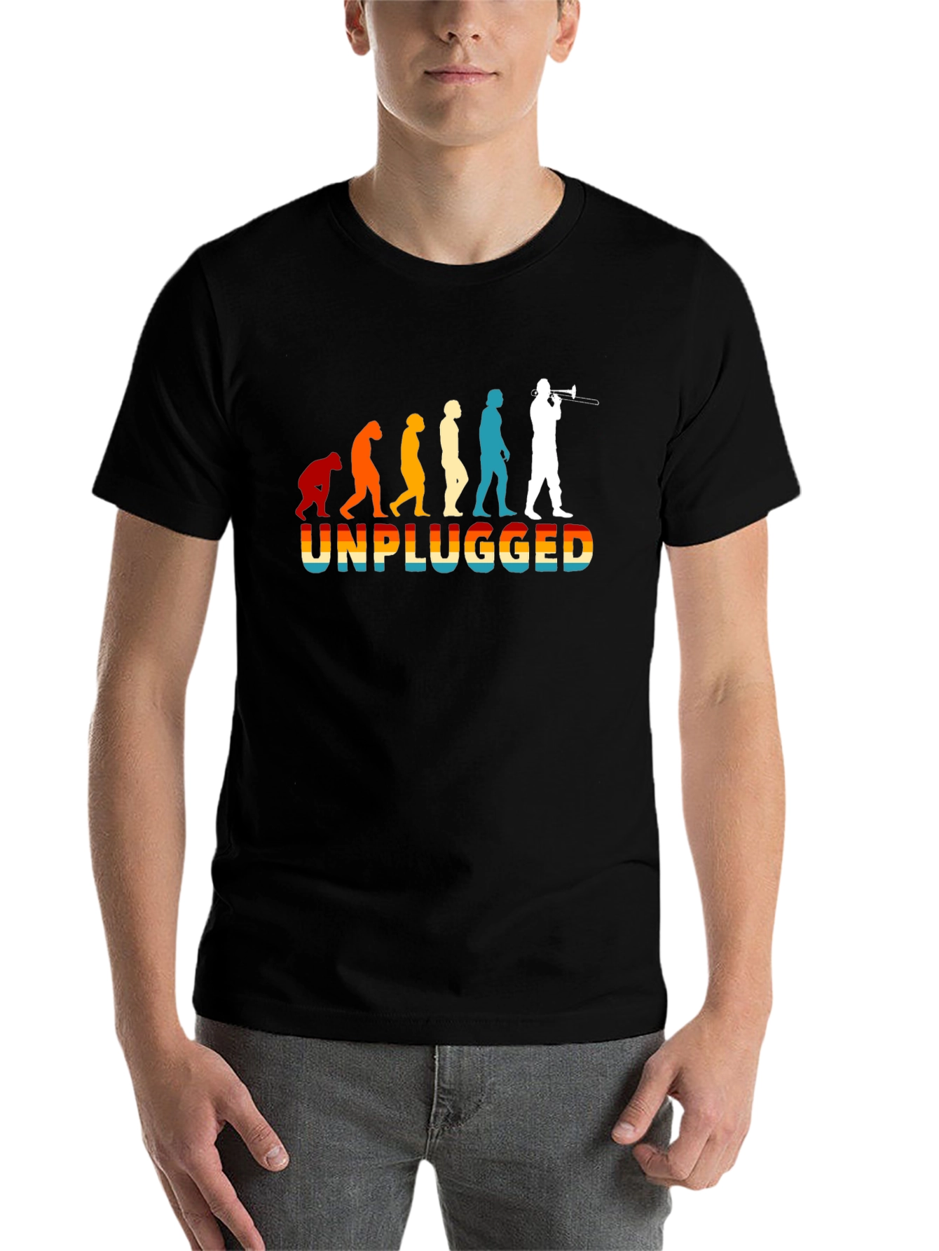 Black Unplugged Evolution T-Shirt - Music Trombone Player view 7