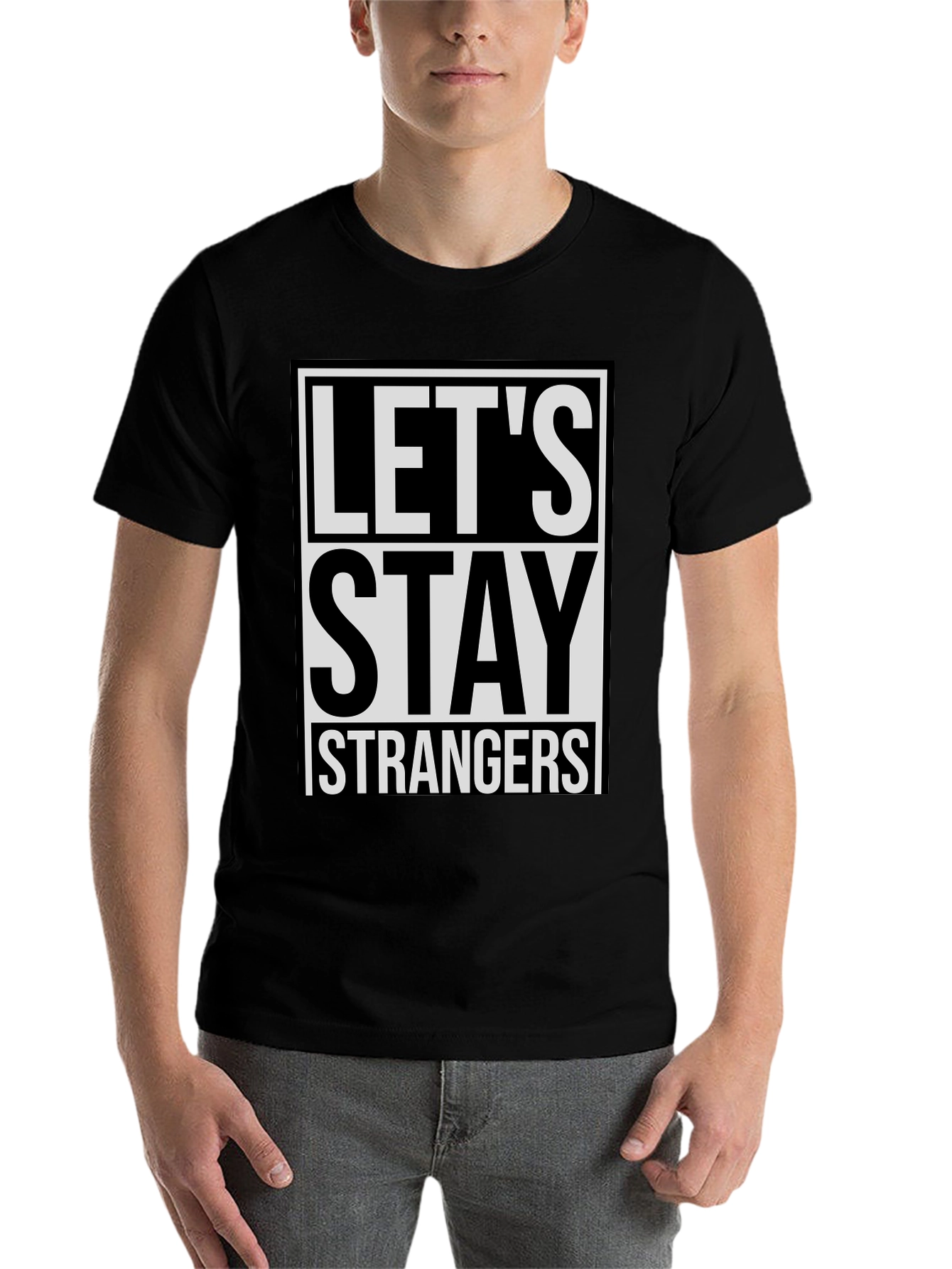 Black Let's Stay Strangers Graphic Tee - Casual Style view 7