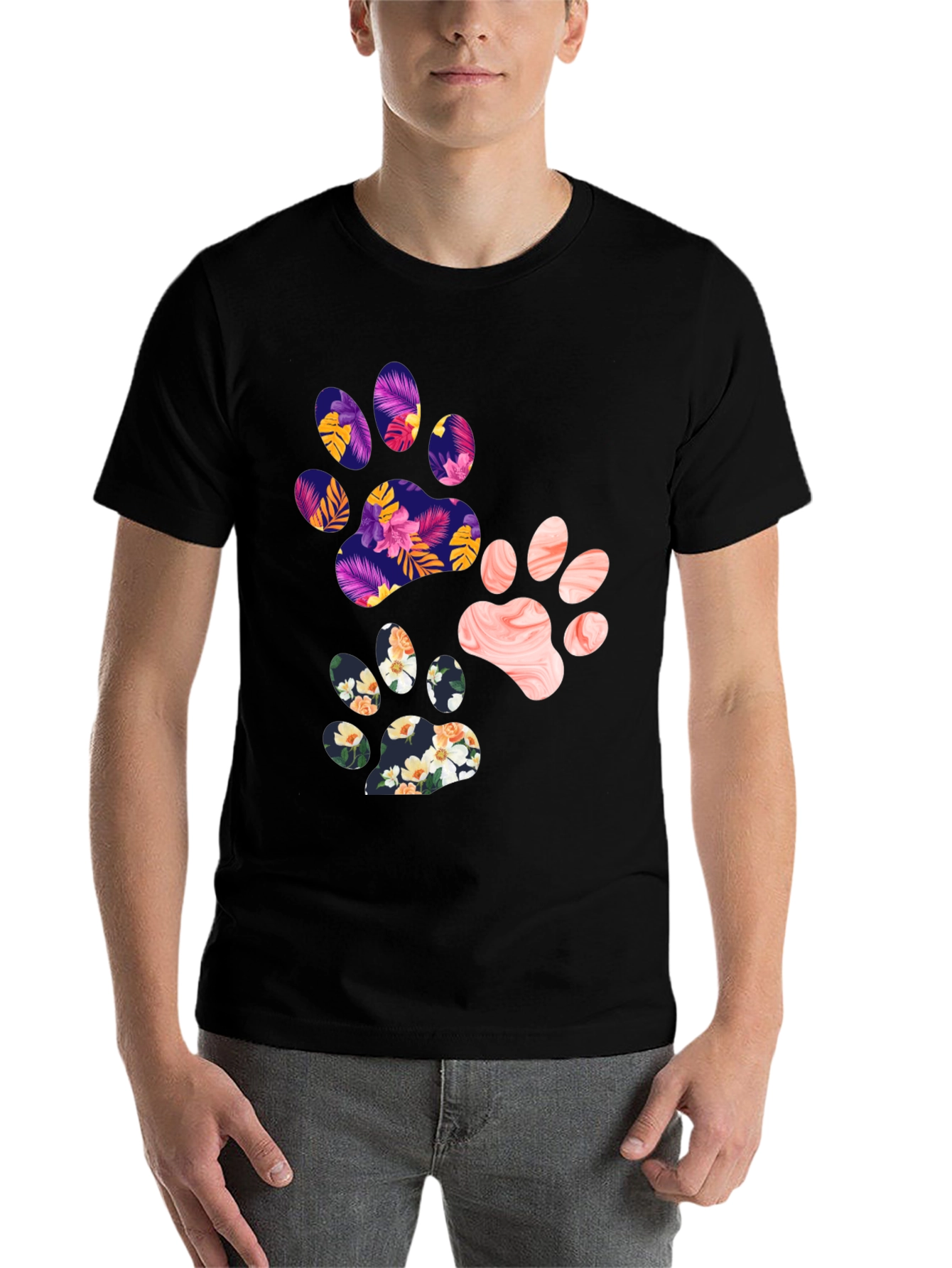 Black Floral Paw Print Graphic Tee - Unisex view 7
