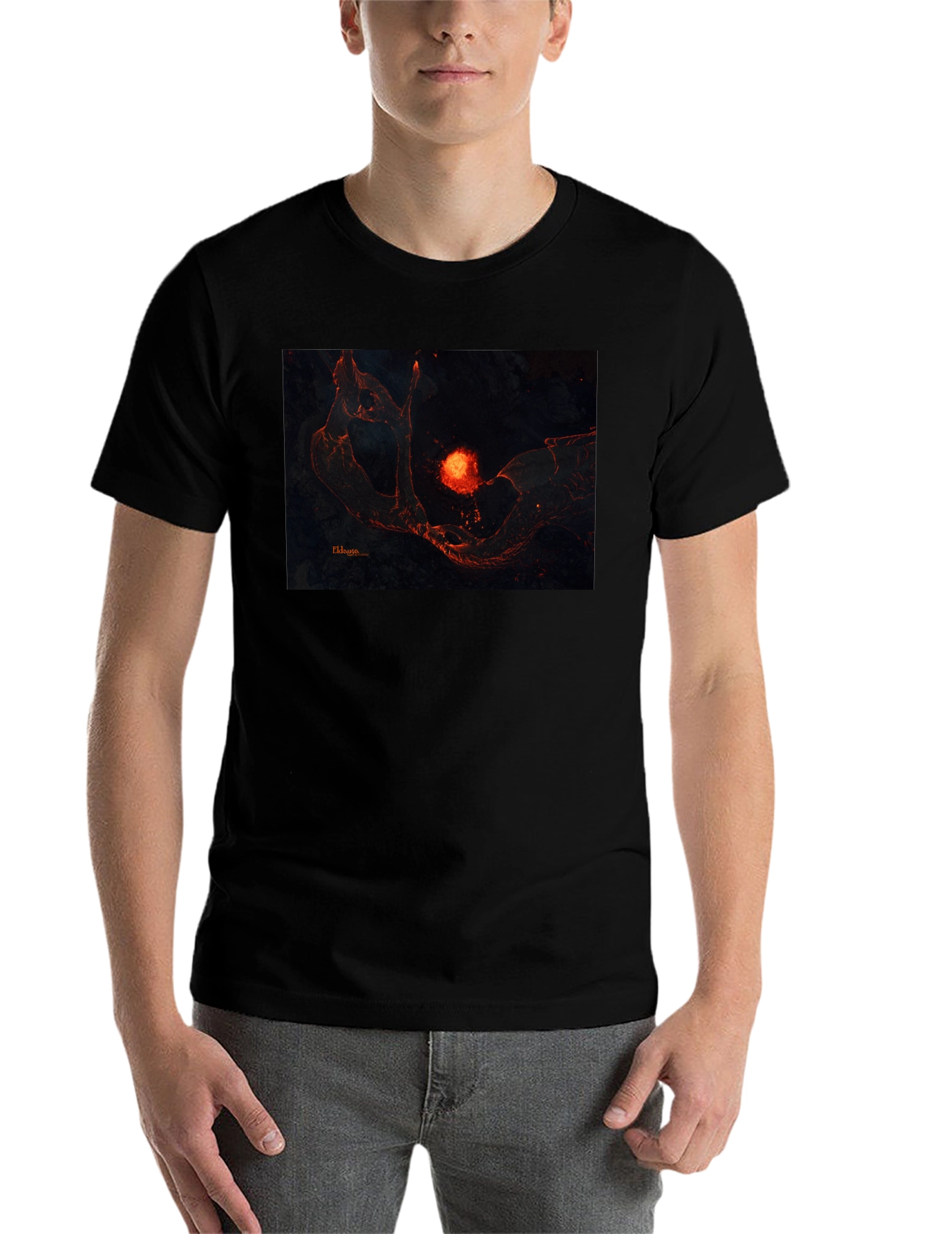 Black Lava Landscape Graphic Black T-Shirt view 7
