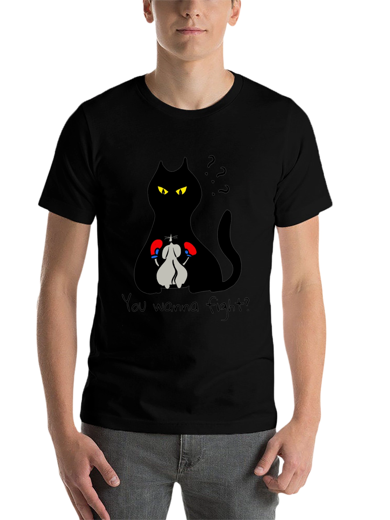 Black Funny Cat Boxing Match T-Shirt - You Wanna Fight? view 7