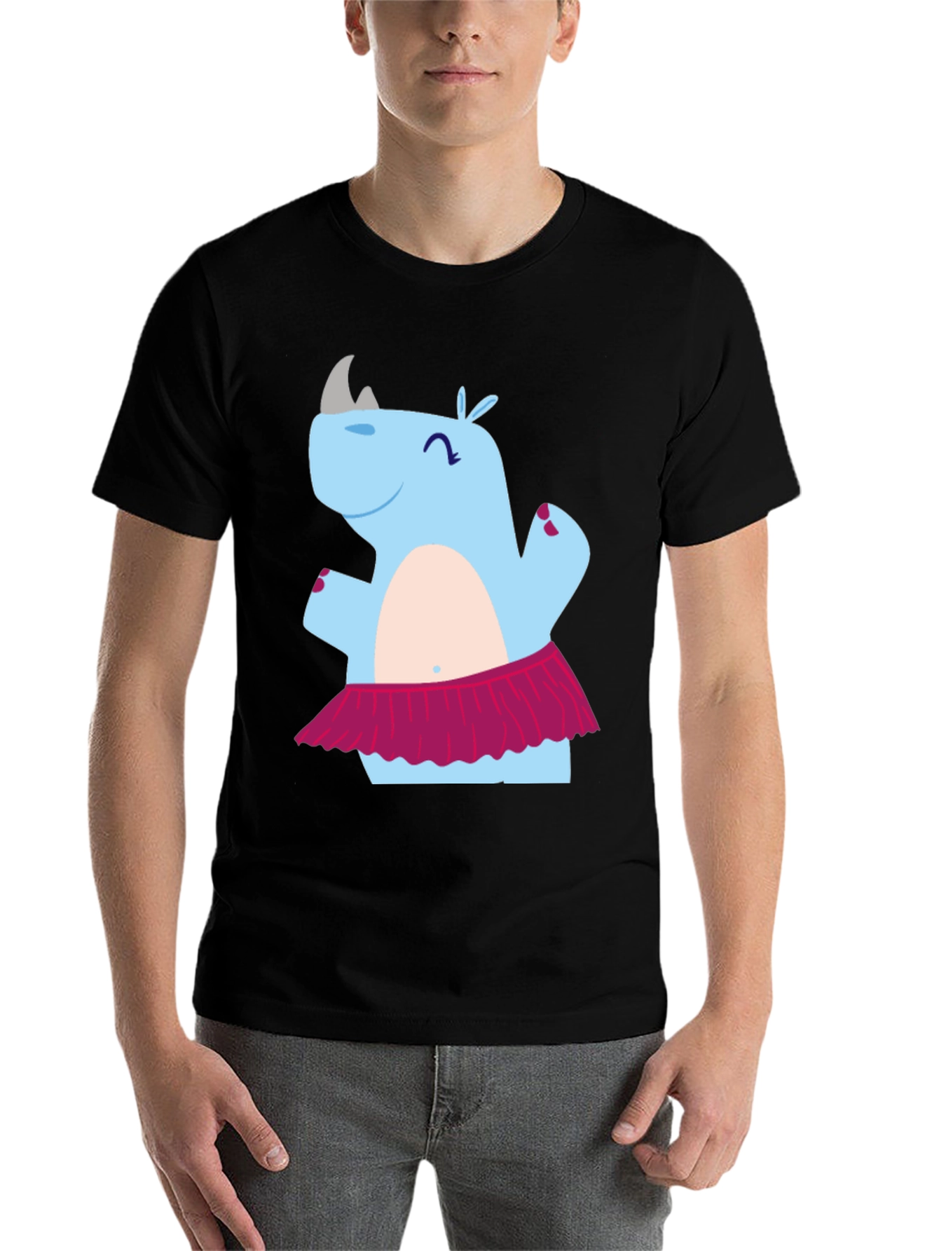 Black Dancing Rhino T-Shirt - Cute Cartoon Tee view 7