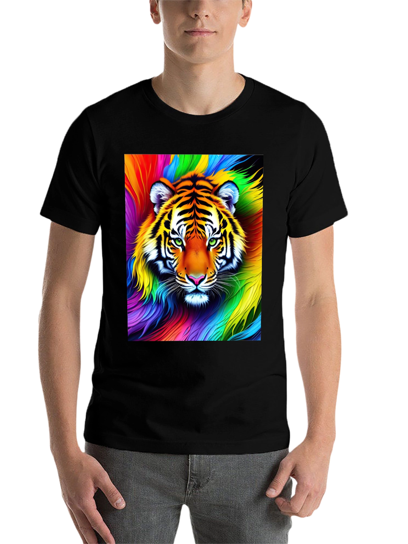 Black Rainbow Tiger Graphic Tee - Vibrant Unisex Shirt view 7