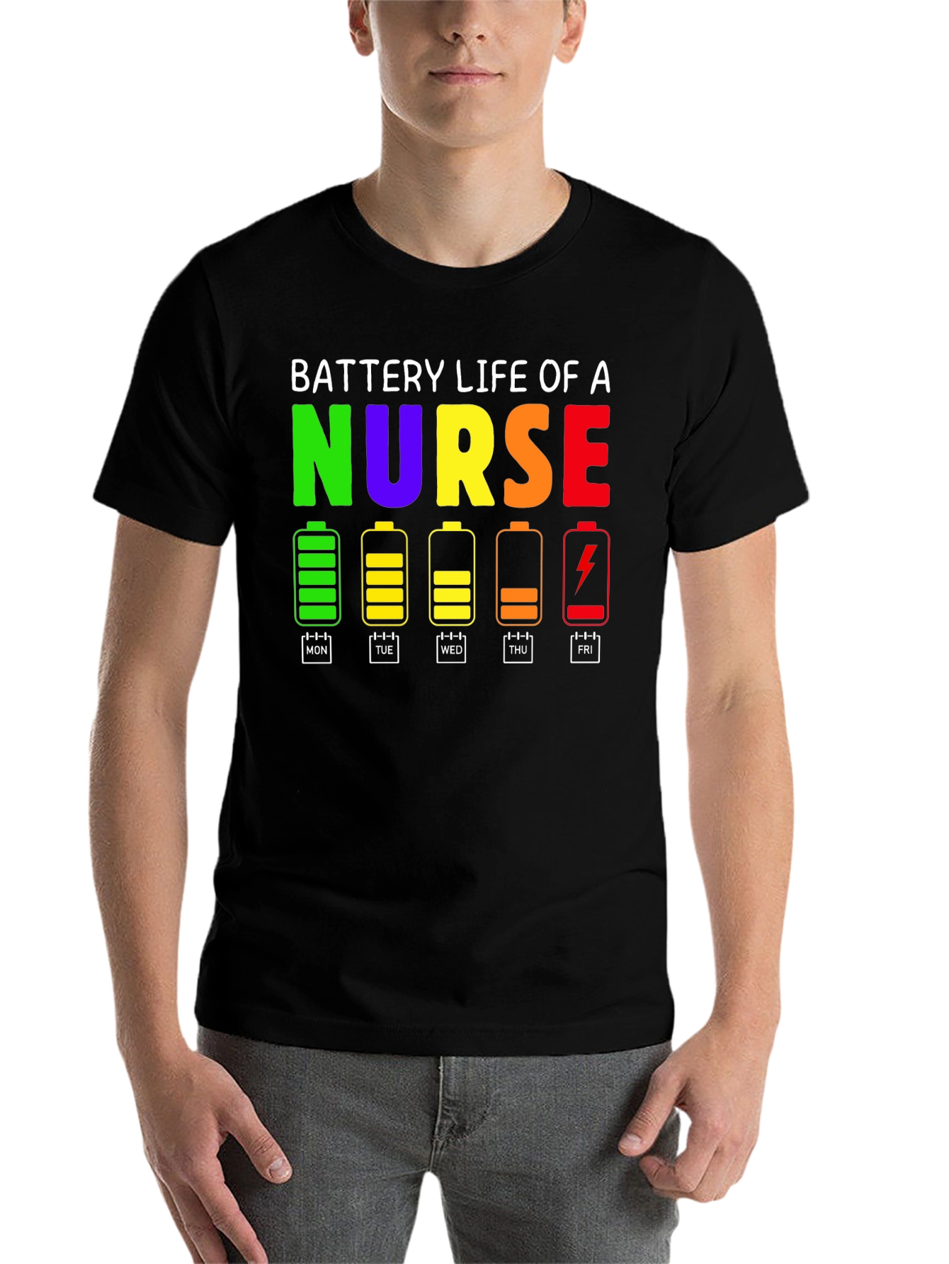 Black Battery Life of a Nurse T-Shirt view 7
