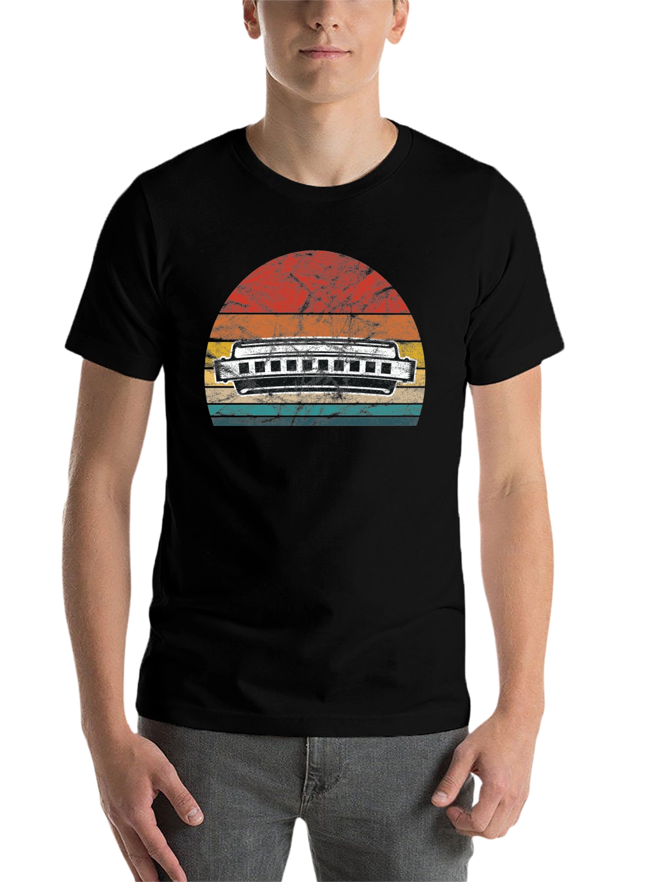 Black Vintage Harmonica Sunset T-Shirt view 7