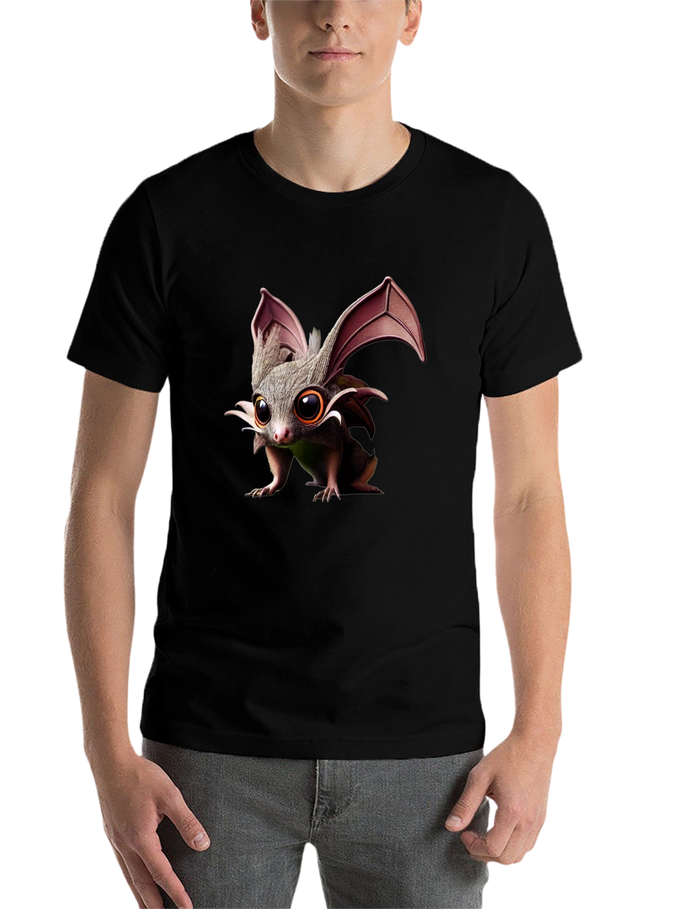 Black Cute Bat T-Shirt - Unisex Black Tee view 7