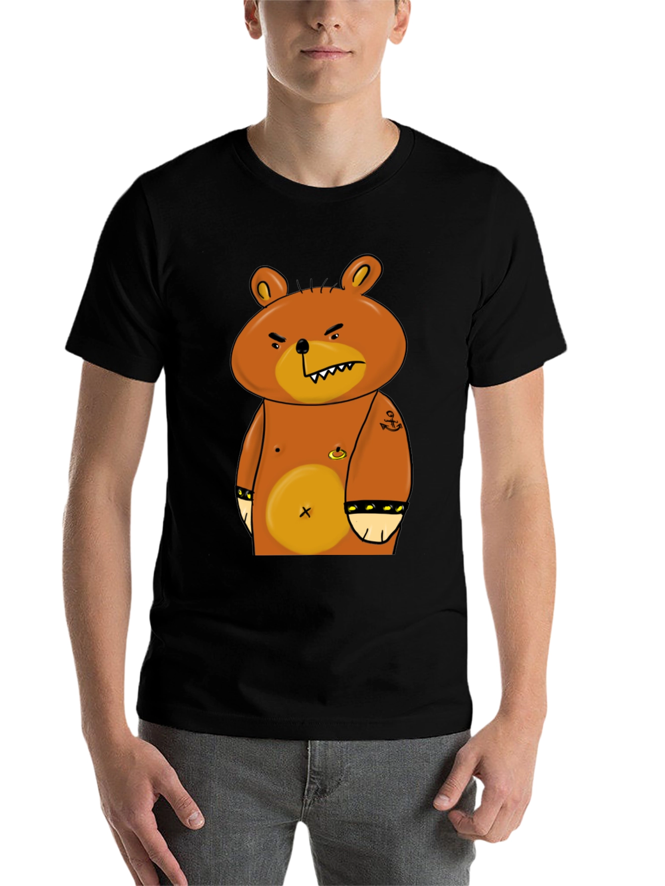 Black Angry Cartoon Bear Graphic T-Shirt view 7