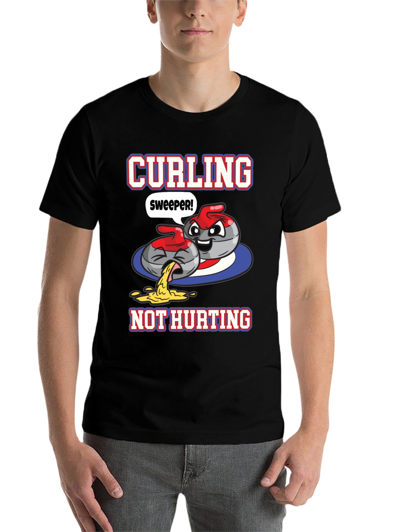 Black Funny Curling T-Shirt - Sweeper, Not Hurting! view 7