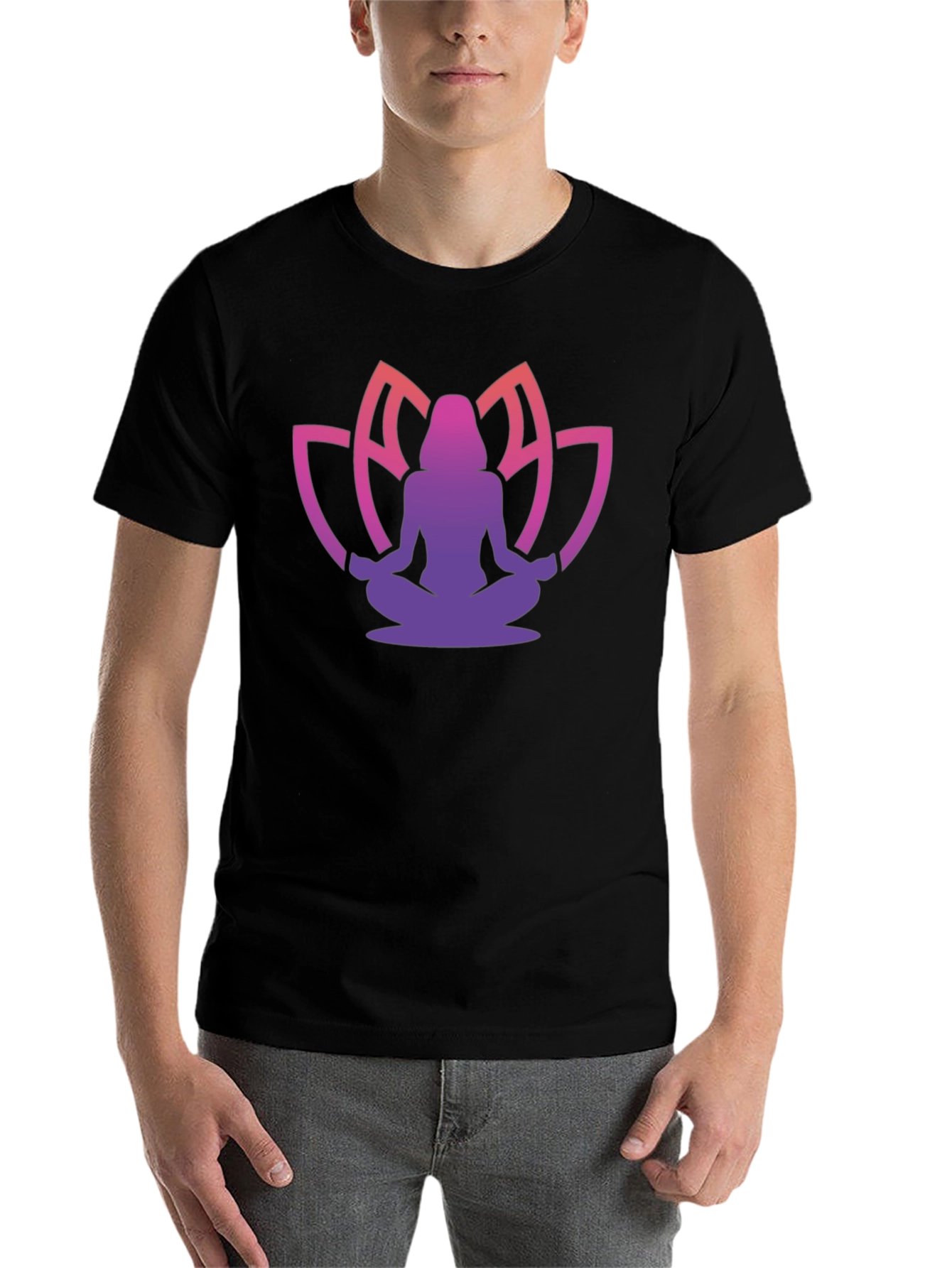 Black Meditative Lotus T-Shirt - Black view 7