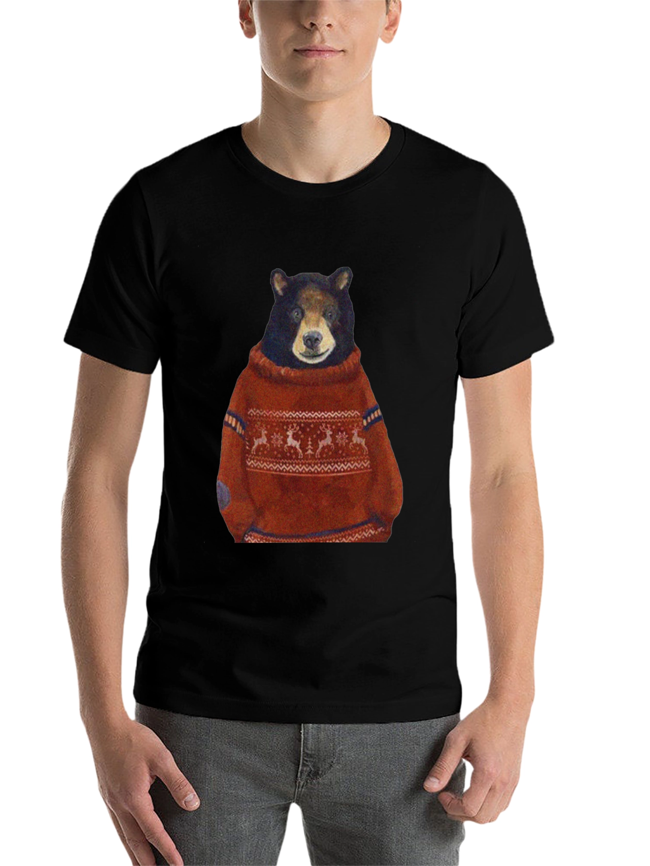 Black Bear in Sweater Graphic T-Shirt - Unique Design view 7