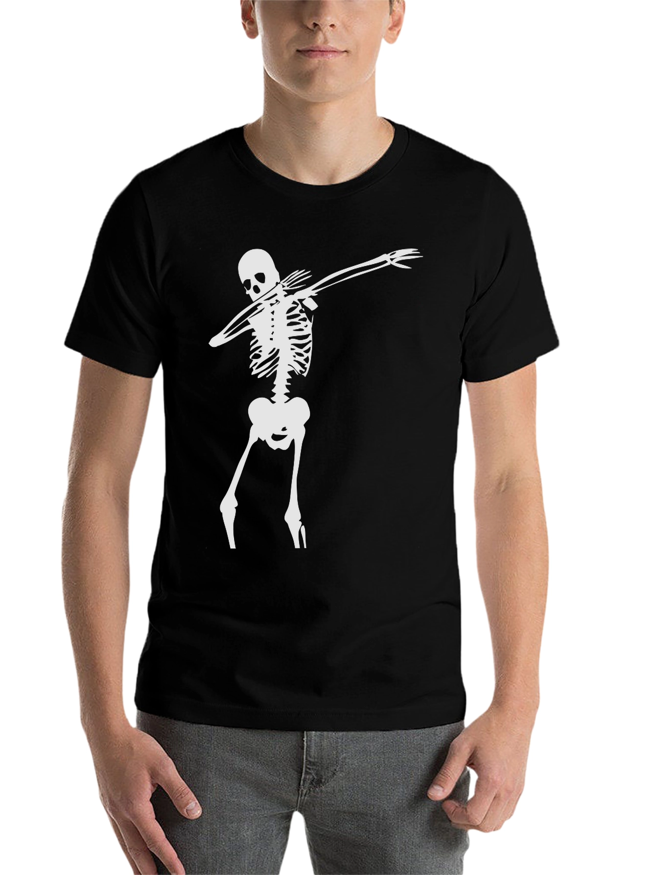 Black Skeleton Dabbing Tee - Black Graphic T-Shirt view 7