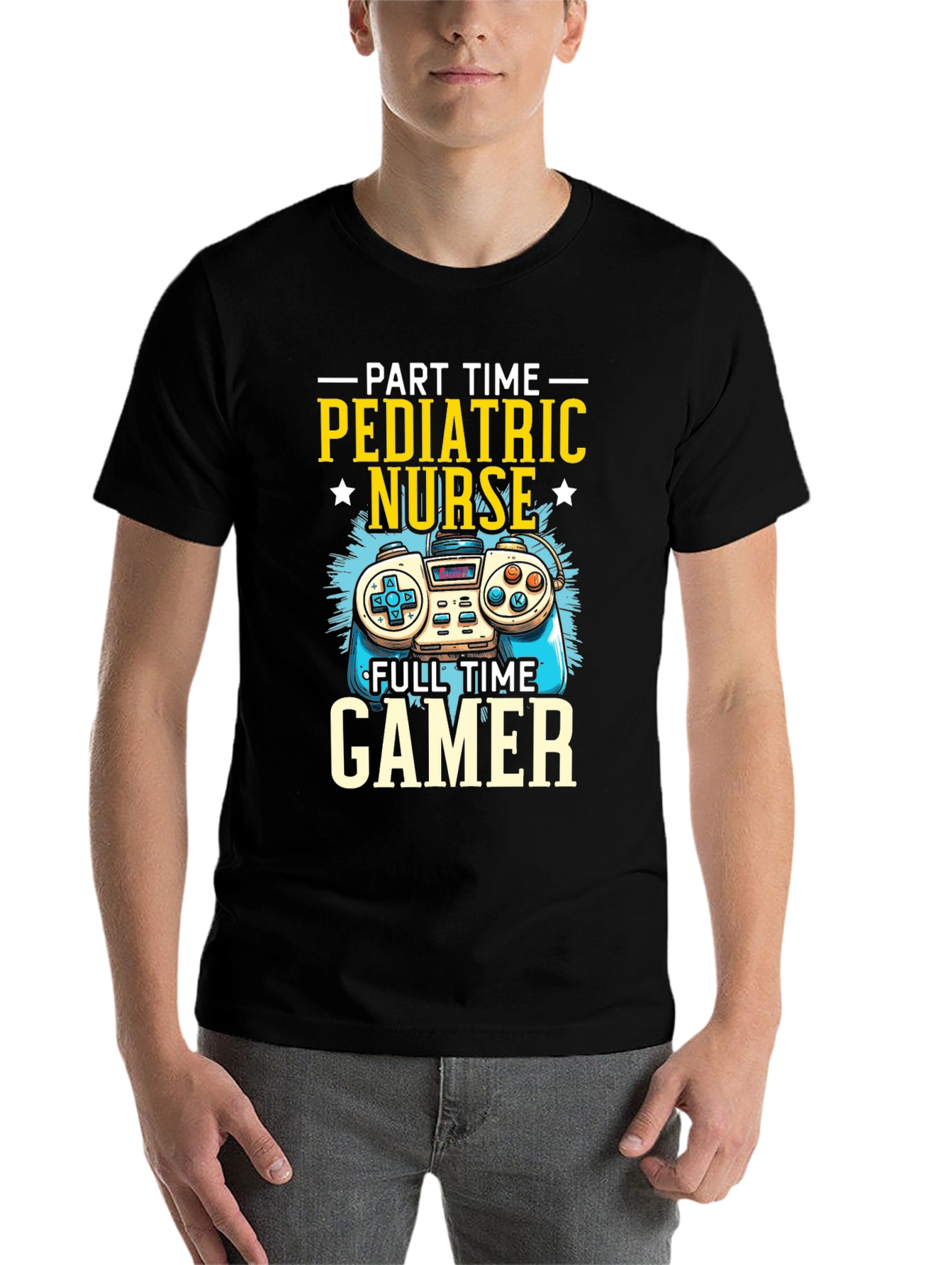 Black Pediatric Nurse Gamer T-Shirt - Funny Graphic Tee view 7