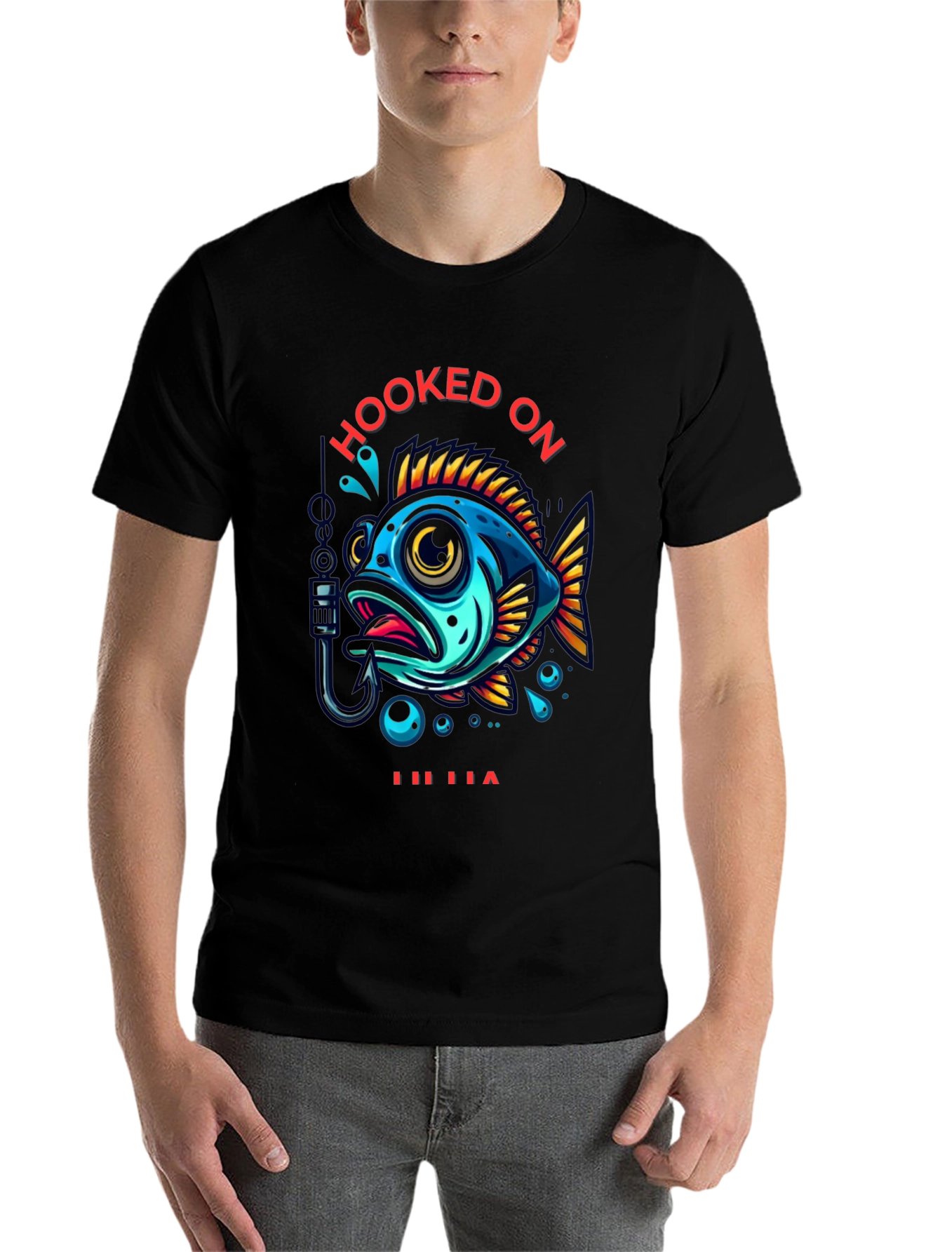 Black Hooked On T-Shirt - Fishing Tee view 7