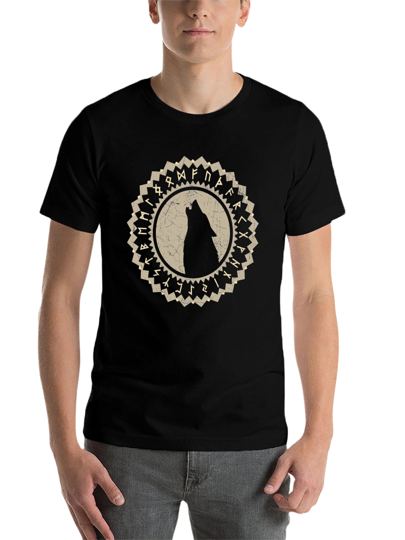 Black Wolf Rune Circle Graphic Tee view 7