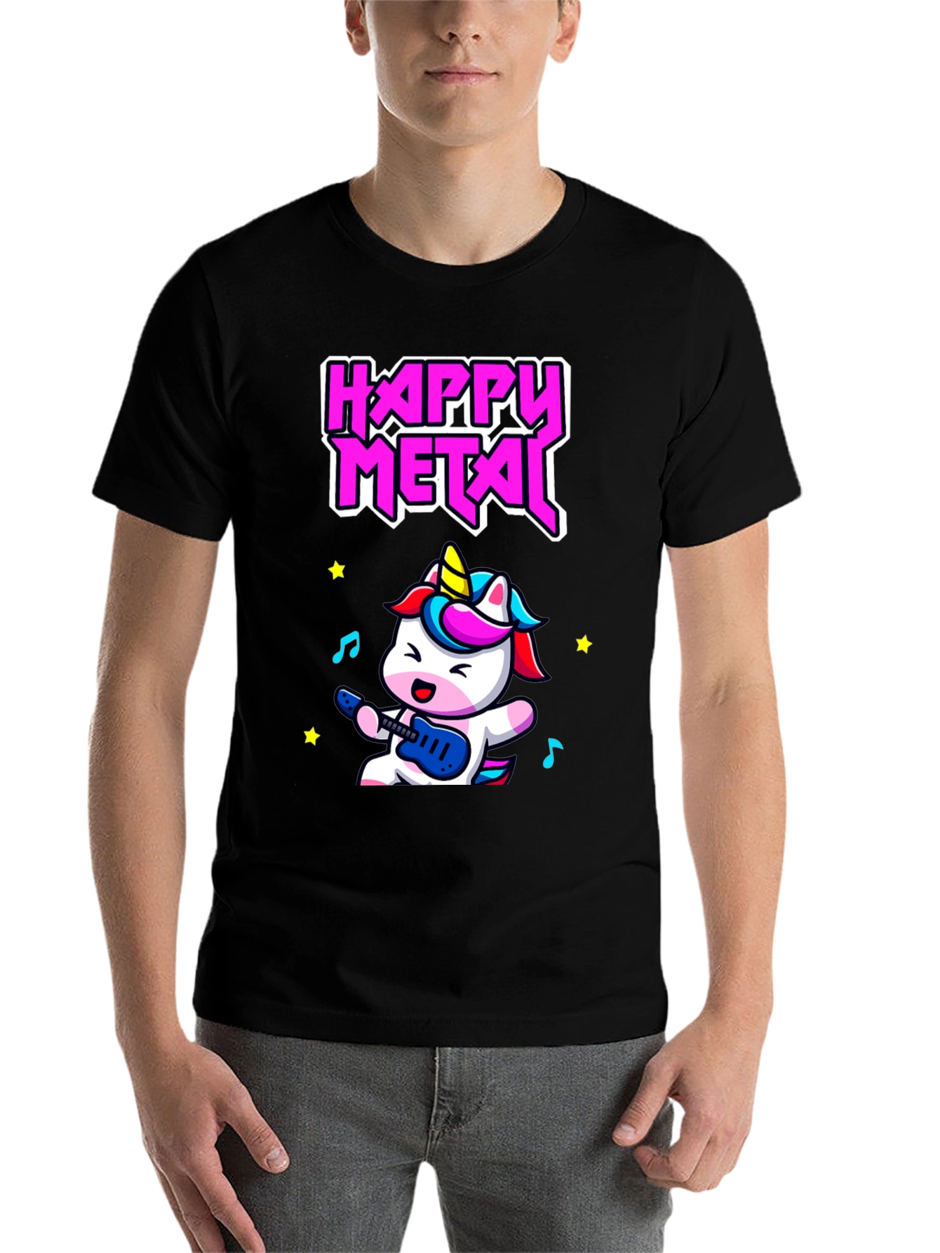 Black Happy Metal Unicorn T-Shirt - Rock On! view 7