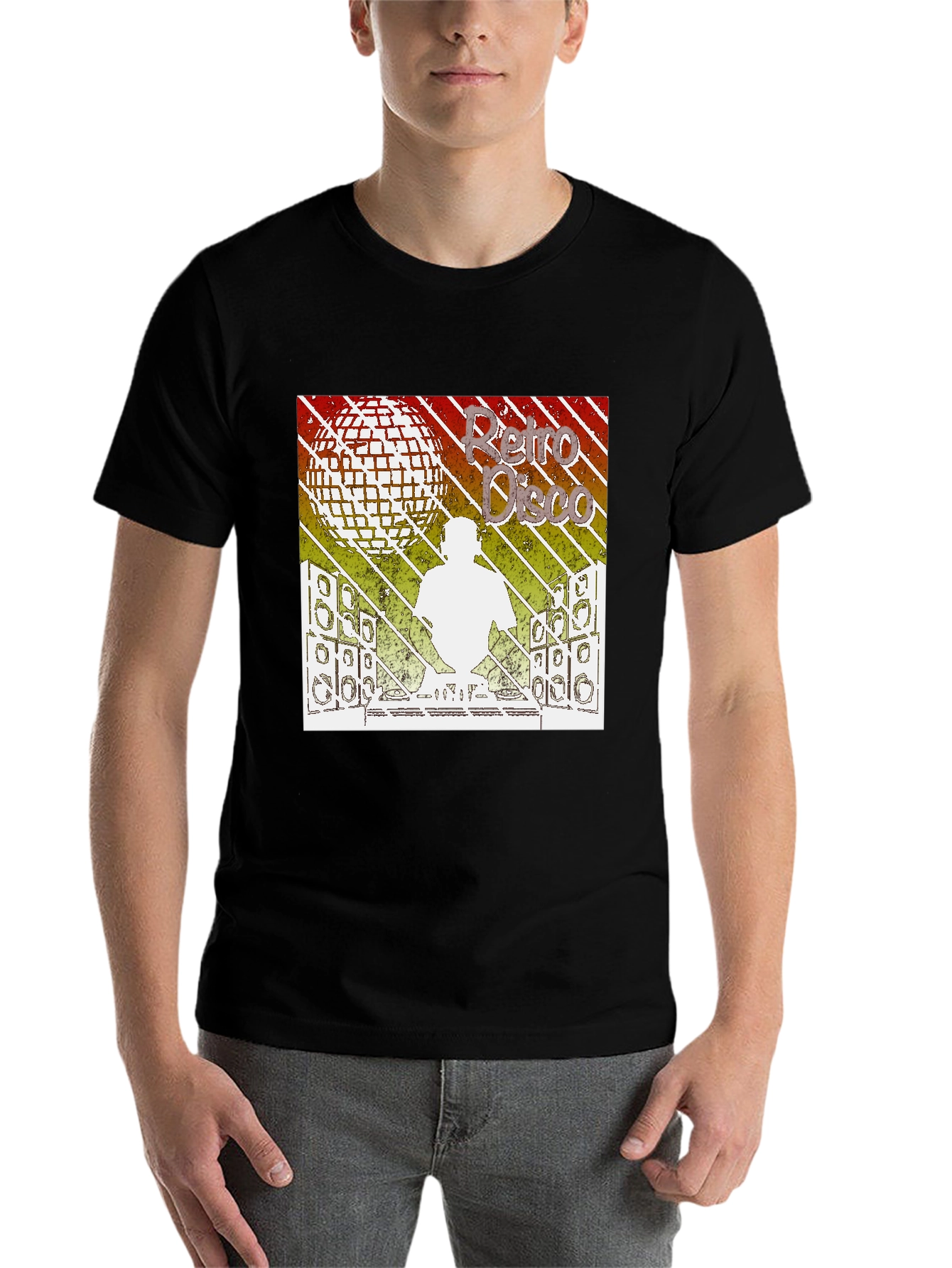 Black Retro Disco Graphic Tee - Black Cotton T-Shirt view 7