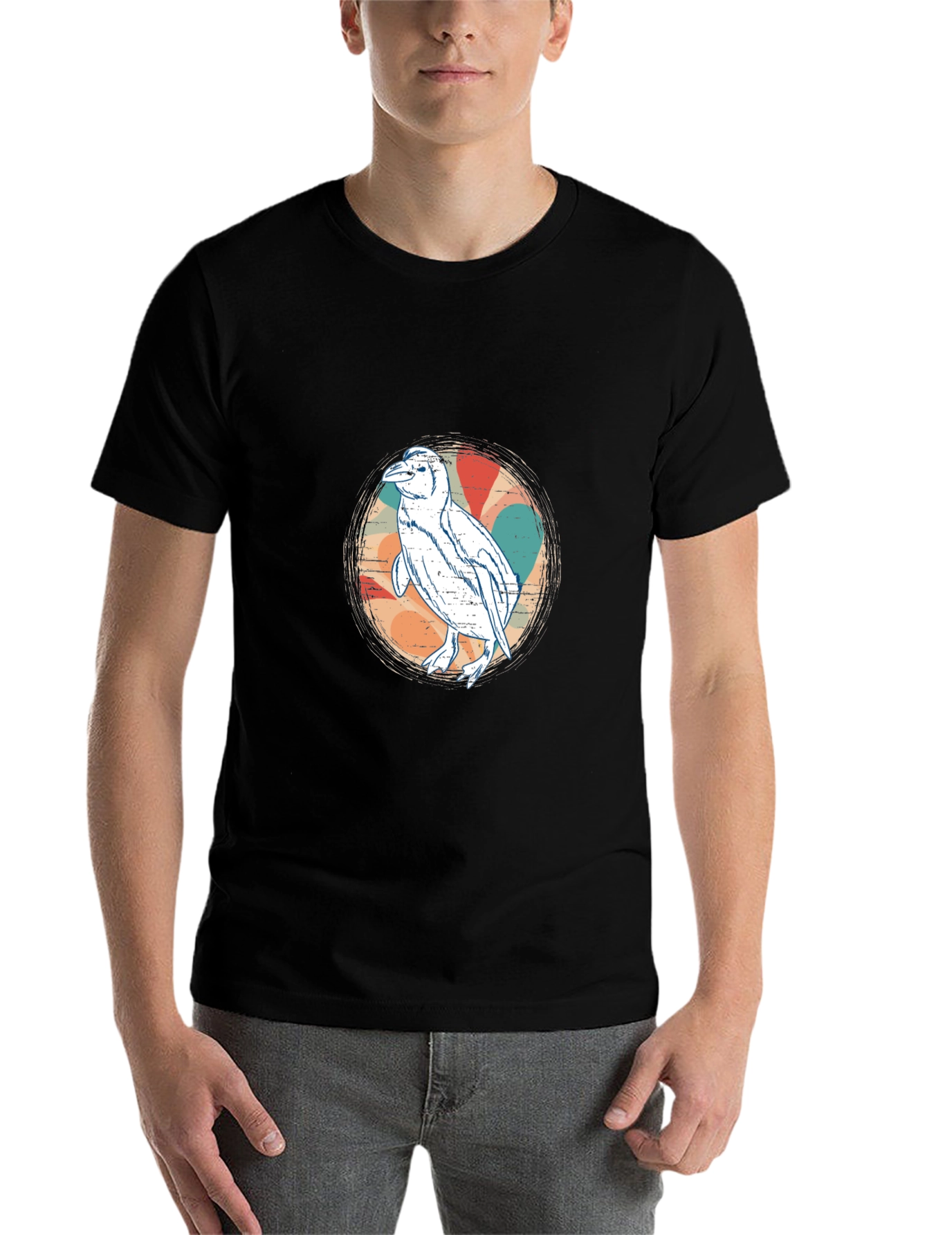 Black Retro Penguin Graphic Tee - Black view 7