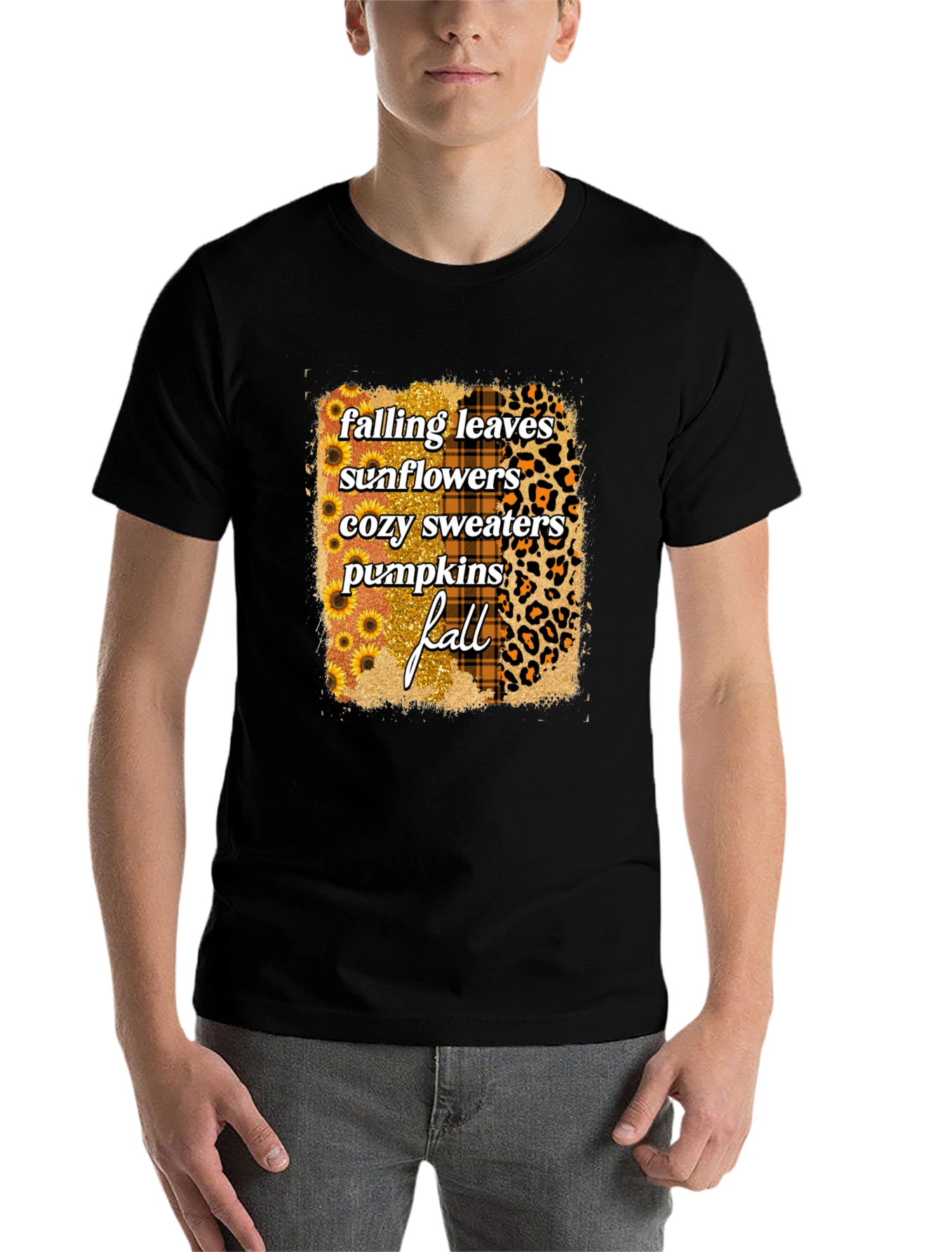 Black Fall Theme Graphic T-Shirt view 7