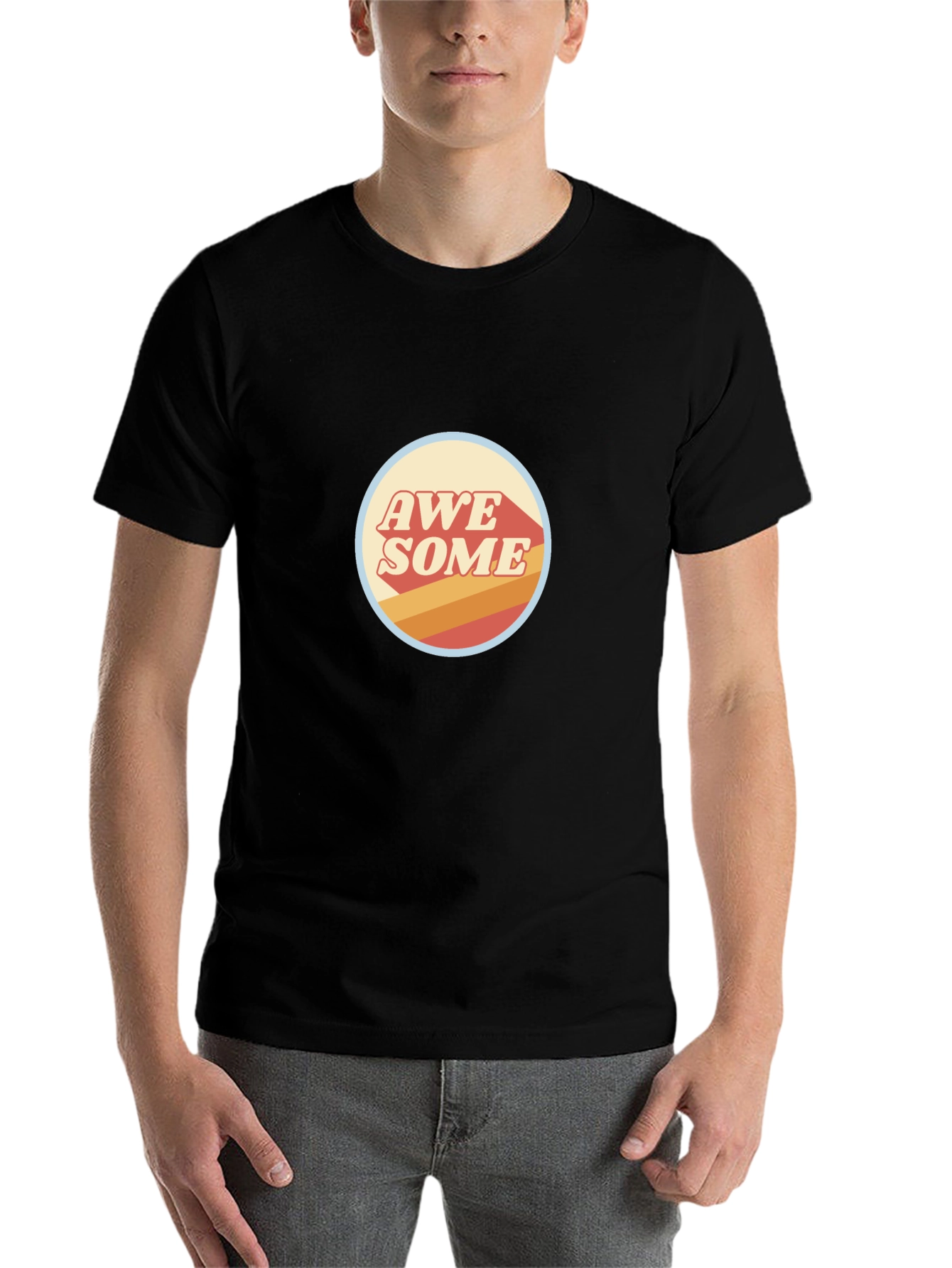 Black Awesome Retro Graphic Tee - Stylish Black T-Shirt view 7