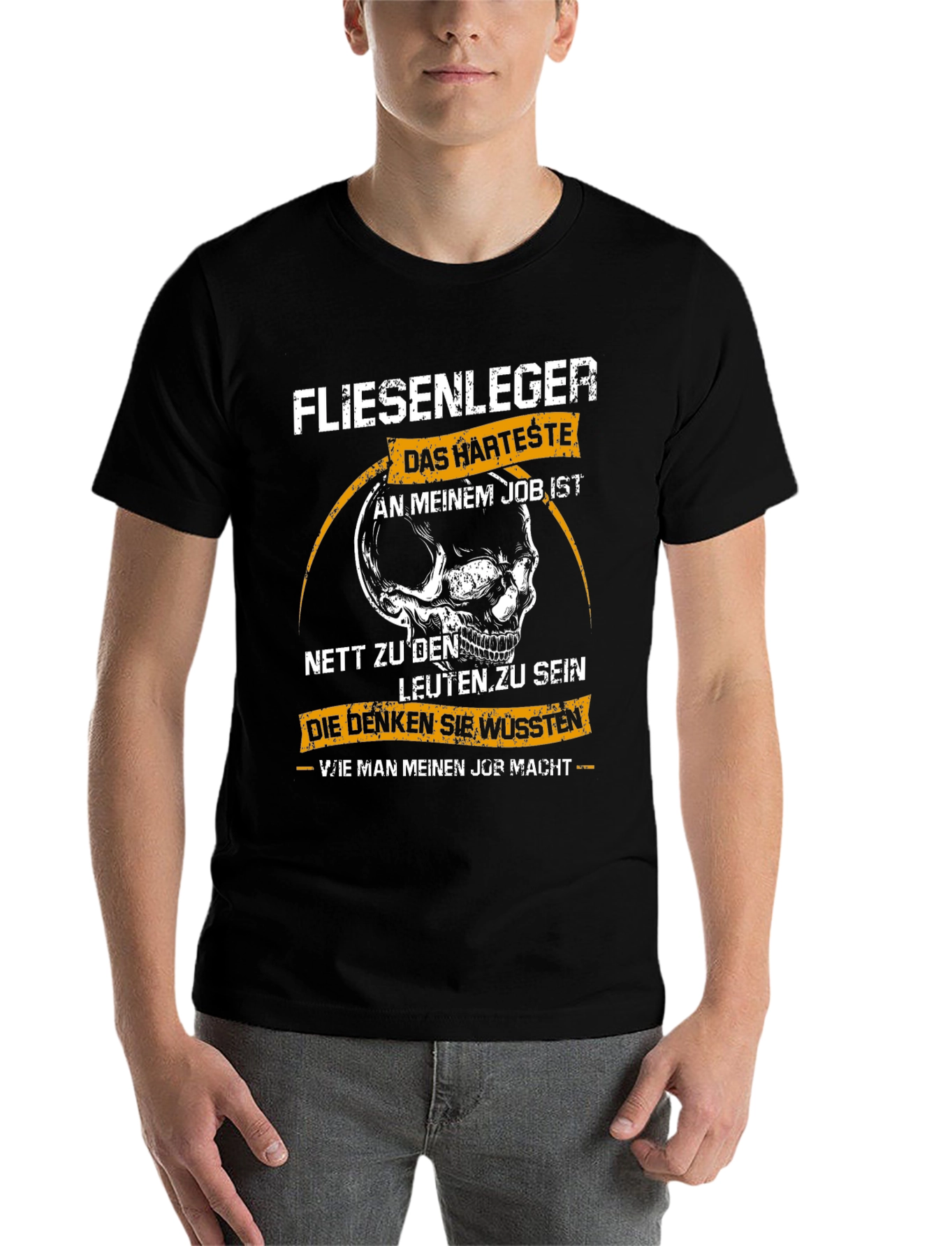 Black Humorous Tradesman T-Shirt: Fliesenleger Skull Tee view 7