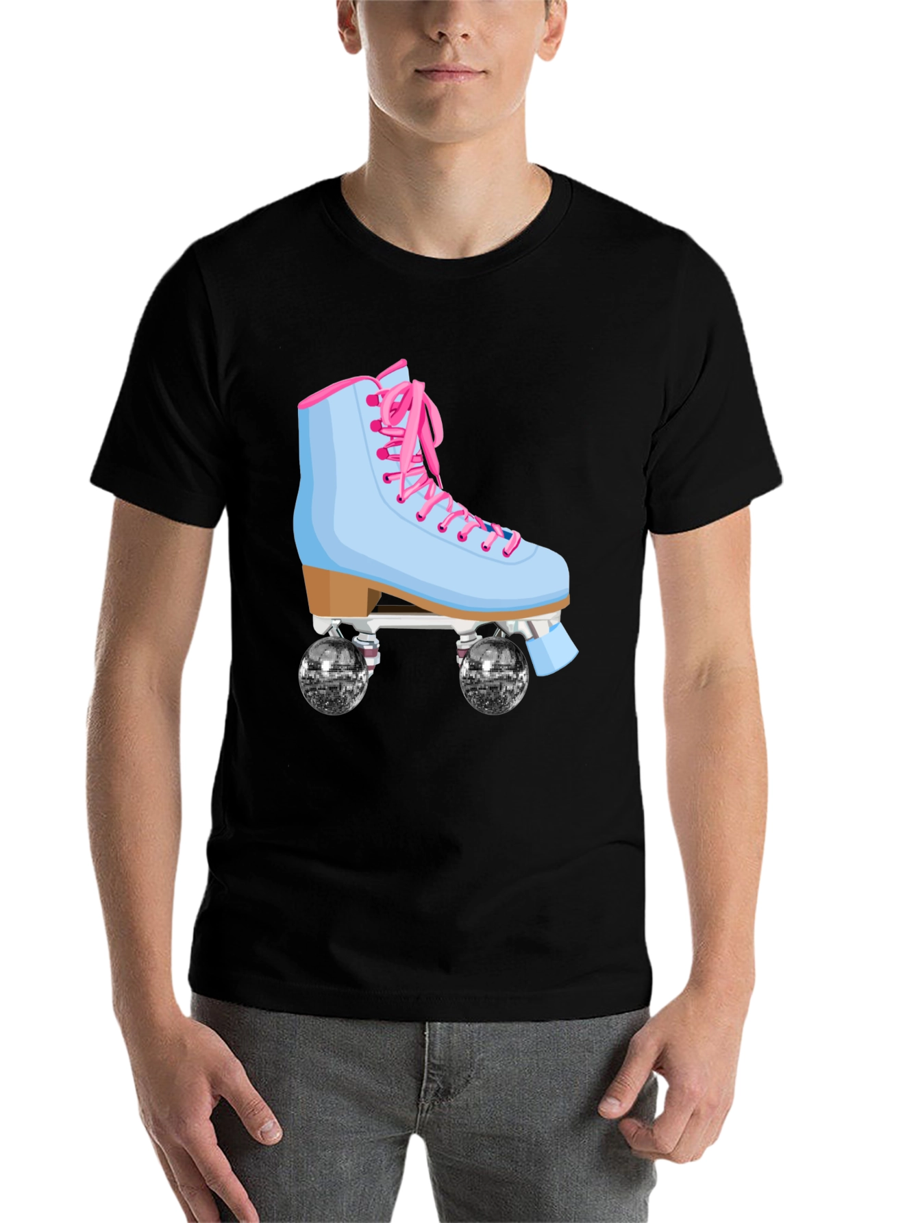 Black Retro Roller Skate Graphic T-Shirt view 7