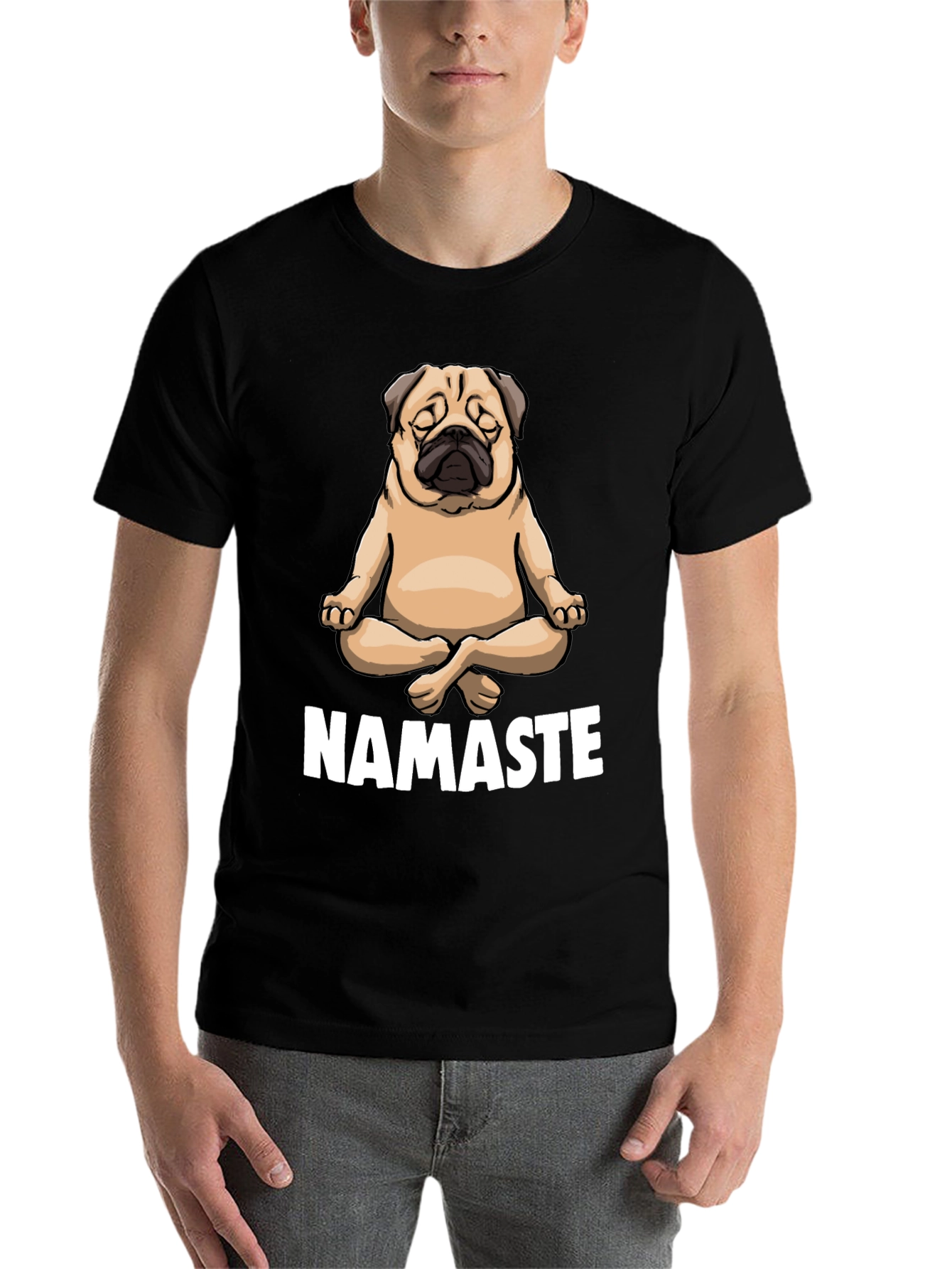 Black Yoga Pug Namaste Black T-Shirt view 7