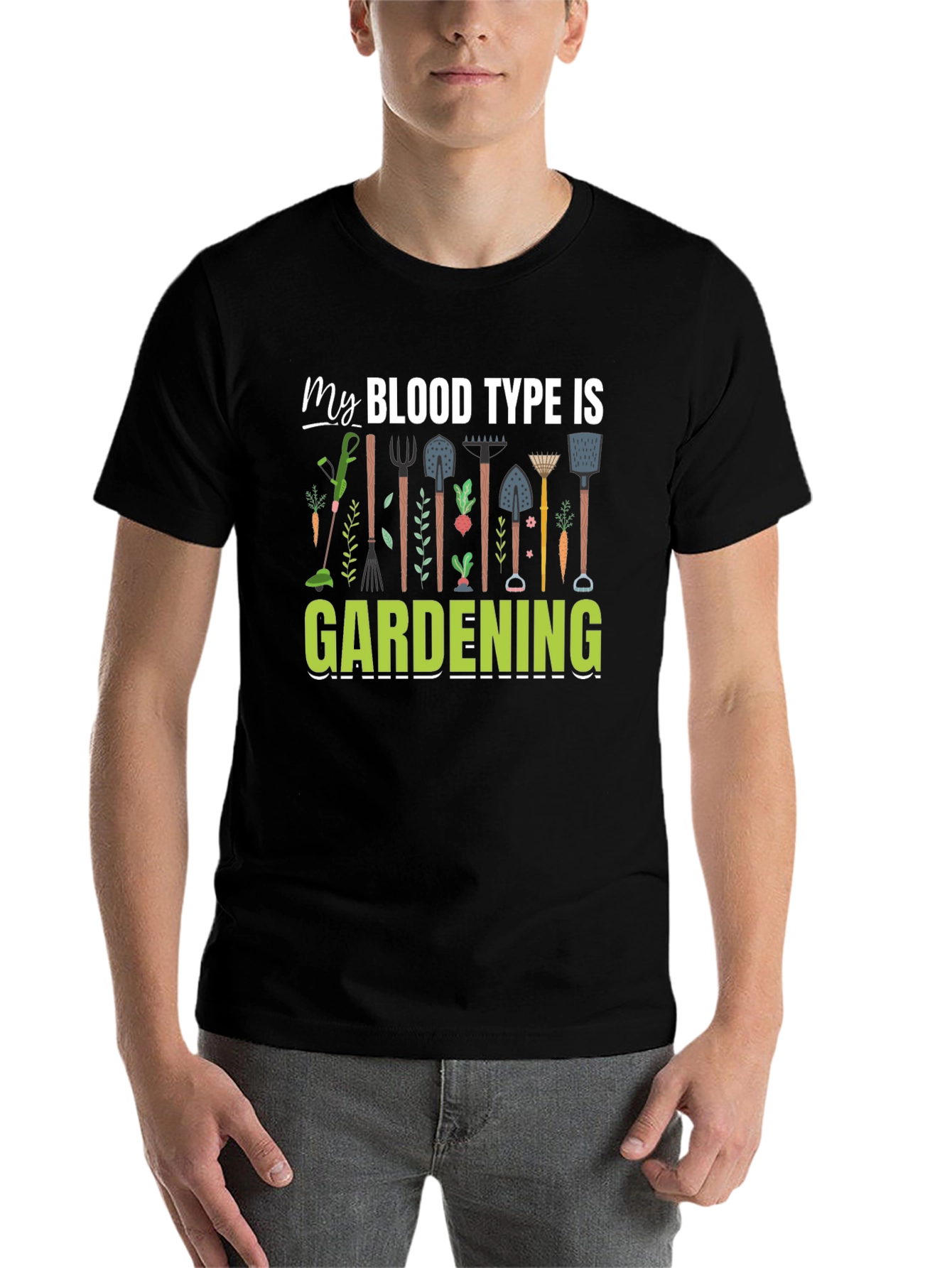 Black Gardening Blood Type T-Shirt view 7