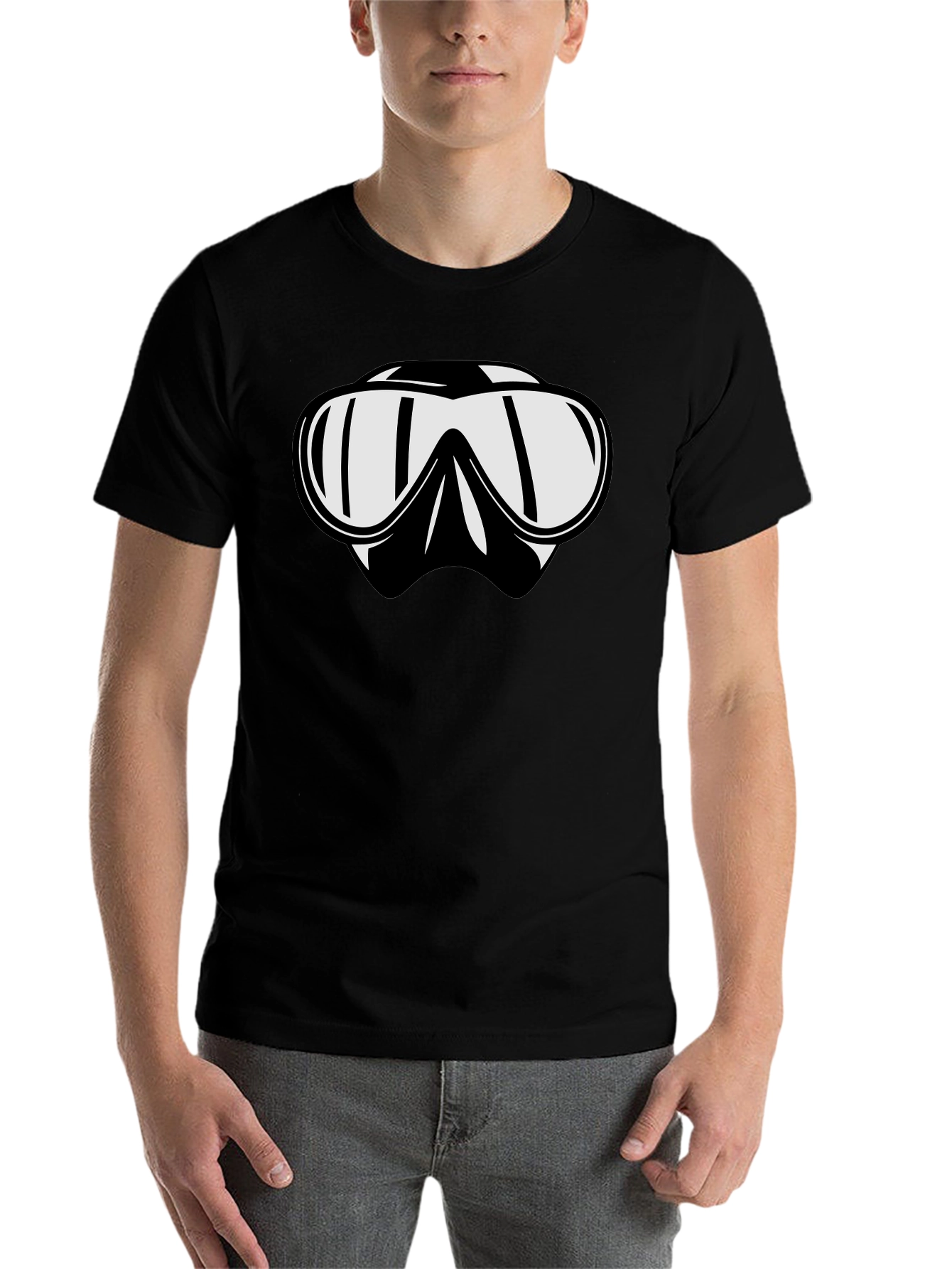 Black Diving Mask Graphic Tee - Black Cotton T-Shirt view 7