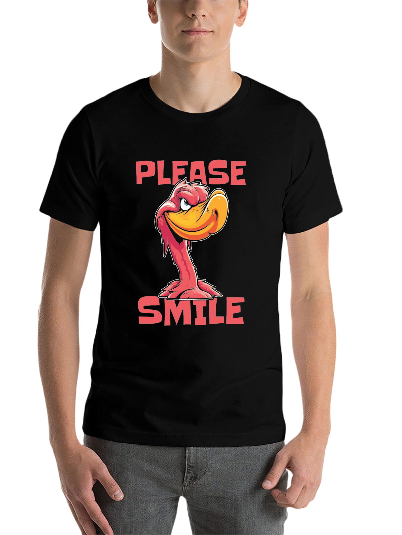Black Please Smile Cartoon Duck Graphic Tee view 7