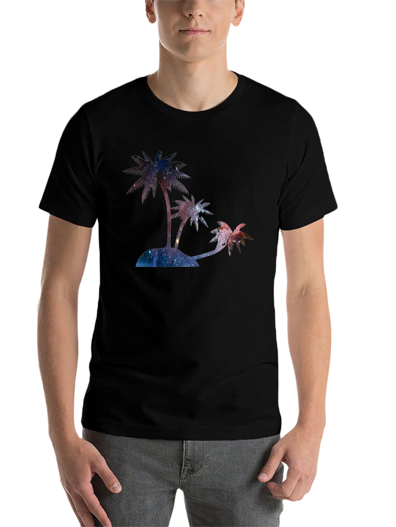 Black Galaxy Palm Tree Graphic T-Shirt view 7