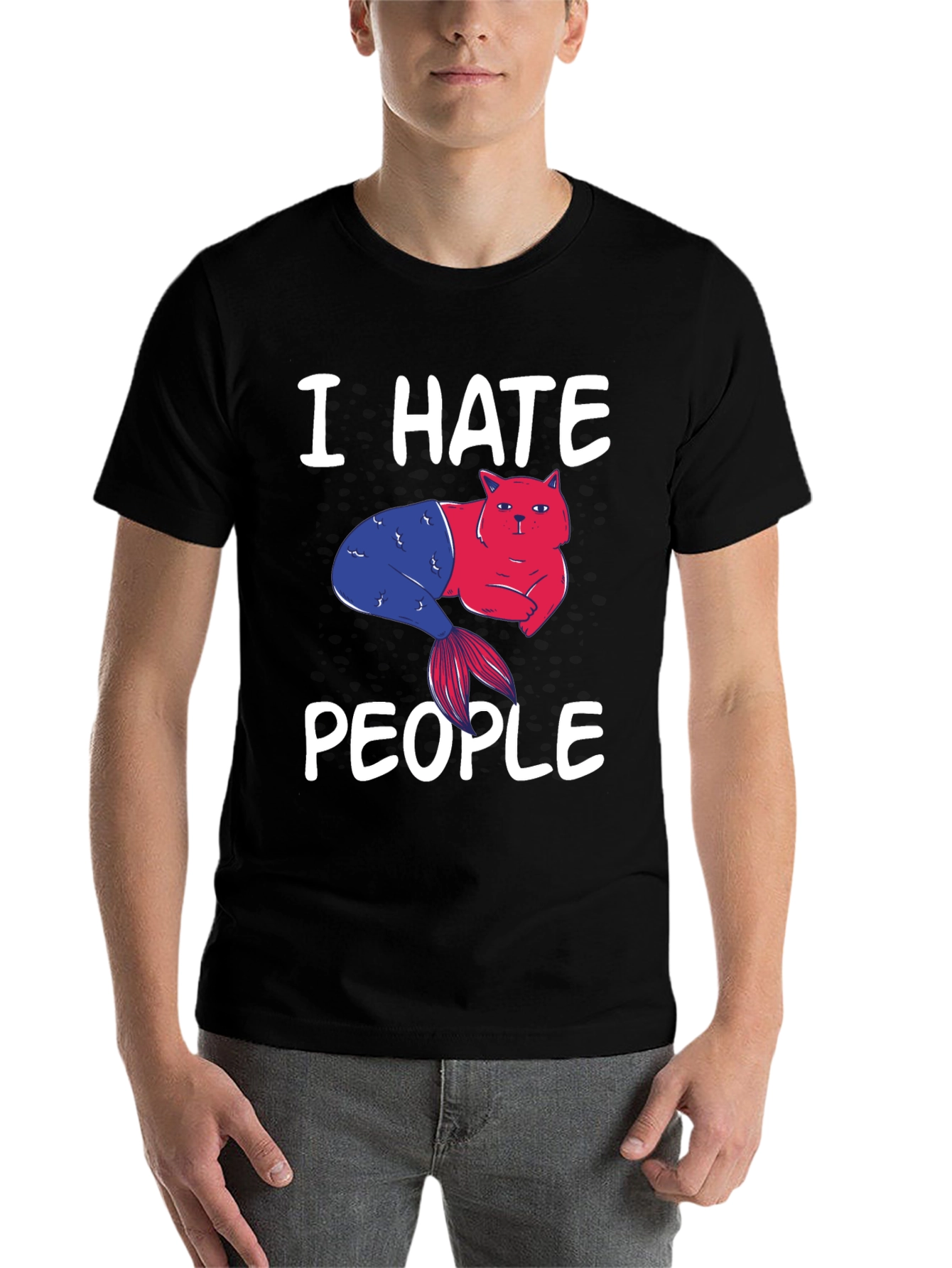 Black I Hate People Cat Mermaid Graphic Tee view 7