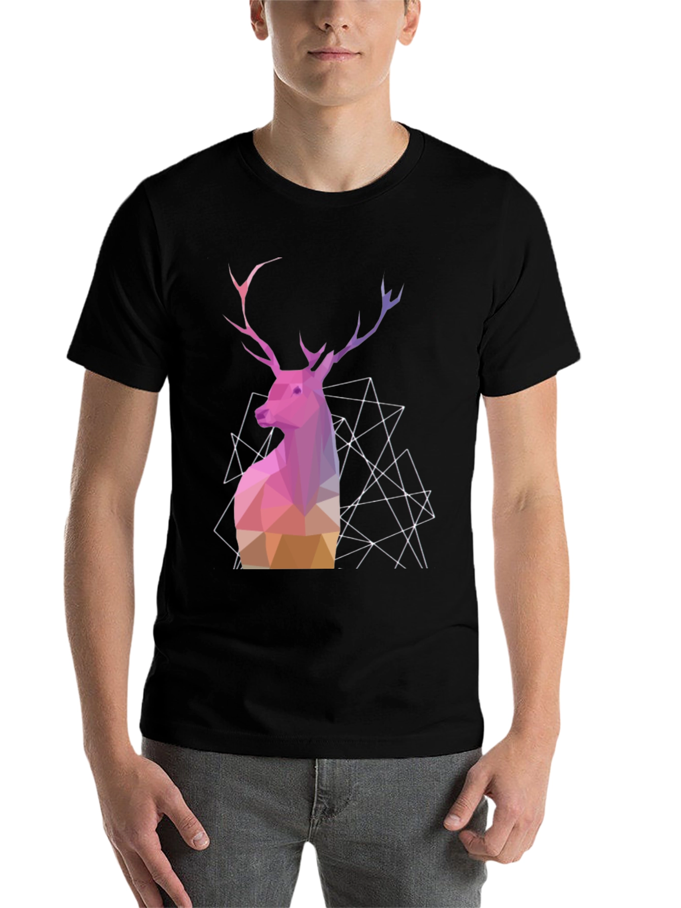 Black Geometric Deer Graphic Tee - Modern Animal Design view 7