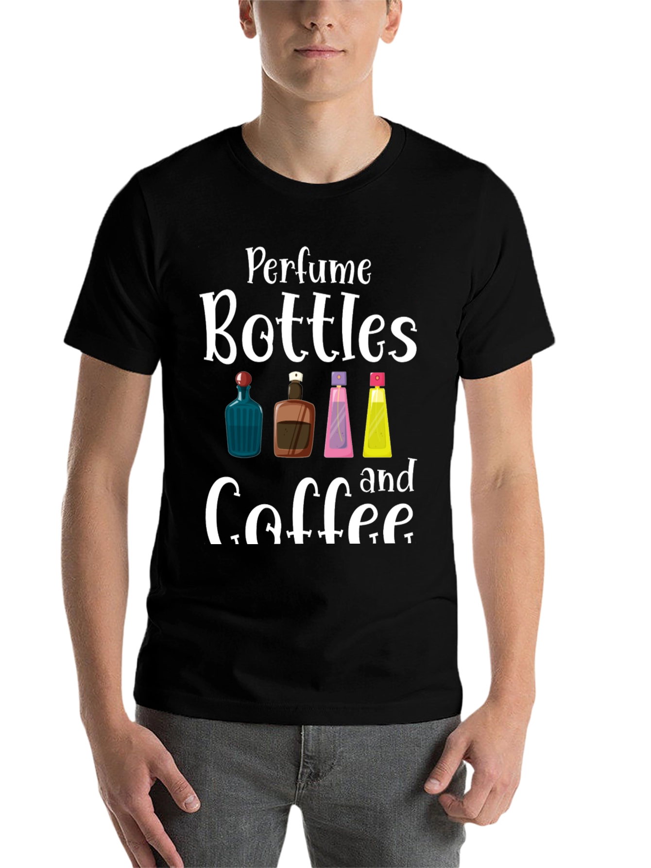 Black Perfume Bottles & Coffee T-Shirt view 7