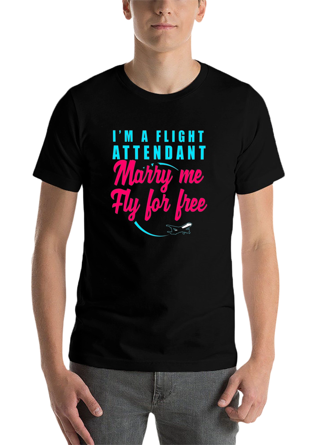 Black Funny Flight Attendant T-Shirt - Marry Me Fly Free view 7