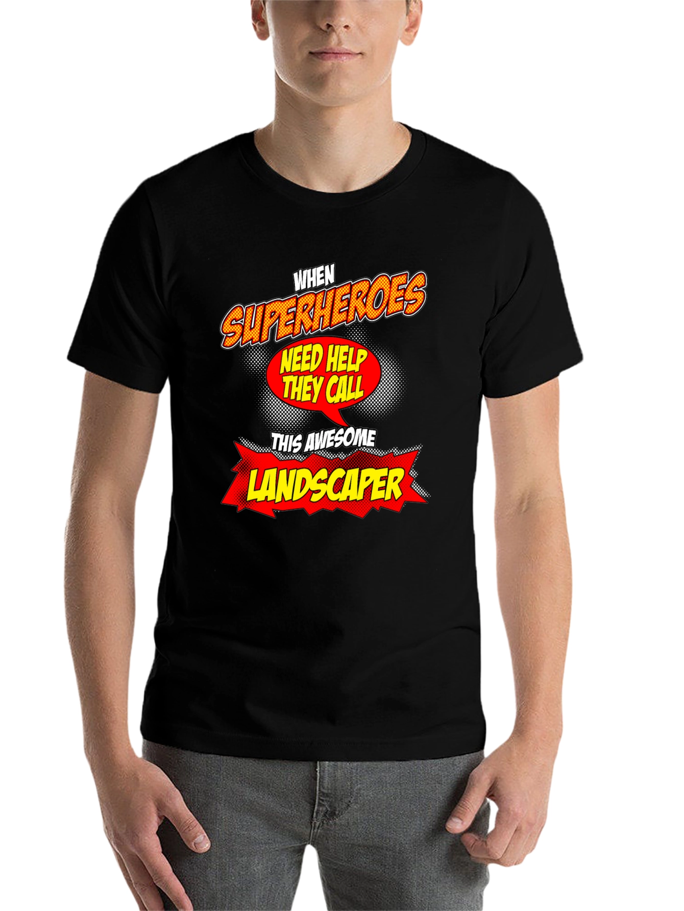 Black Awesome Landscaper Superheroes T-Shirt view 7