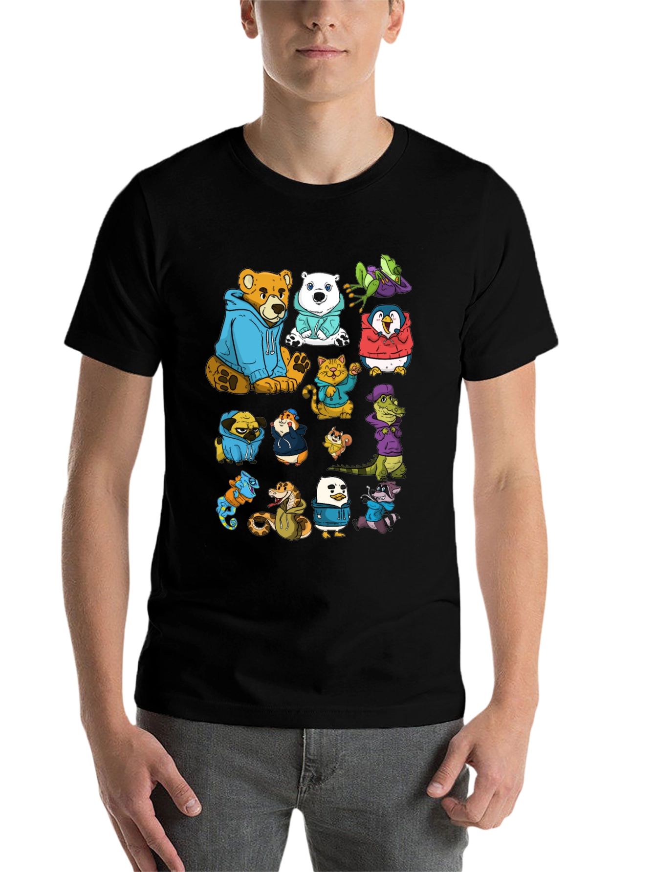 Black Cartoon Animal Hoodie Graphic Tee view 7