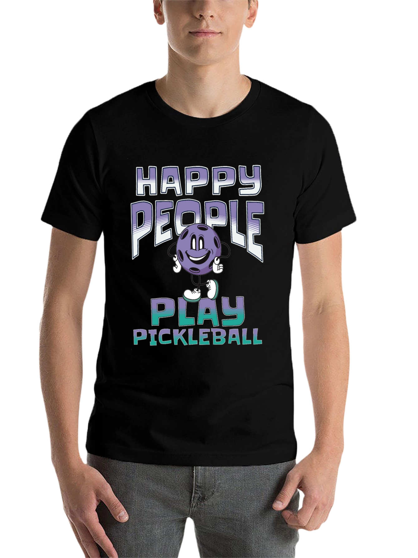 Black Happy People Play Pickleball T-Shirt view 7